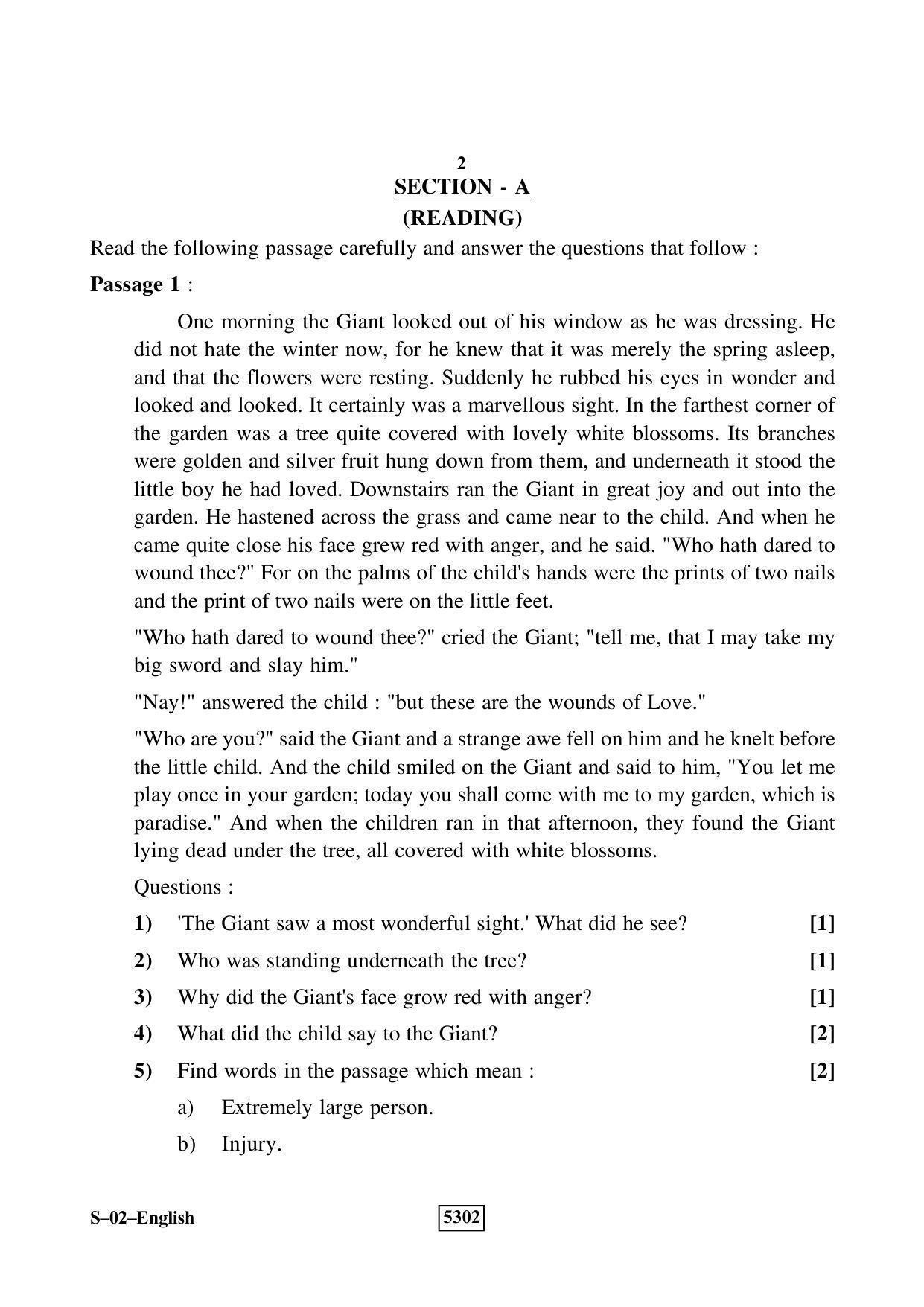 RBSE Class 10 English 2020 Question Paper - Page 2