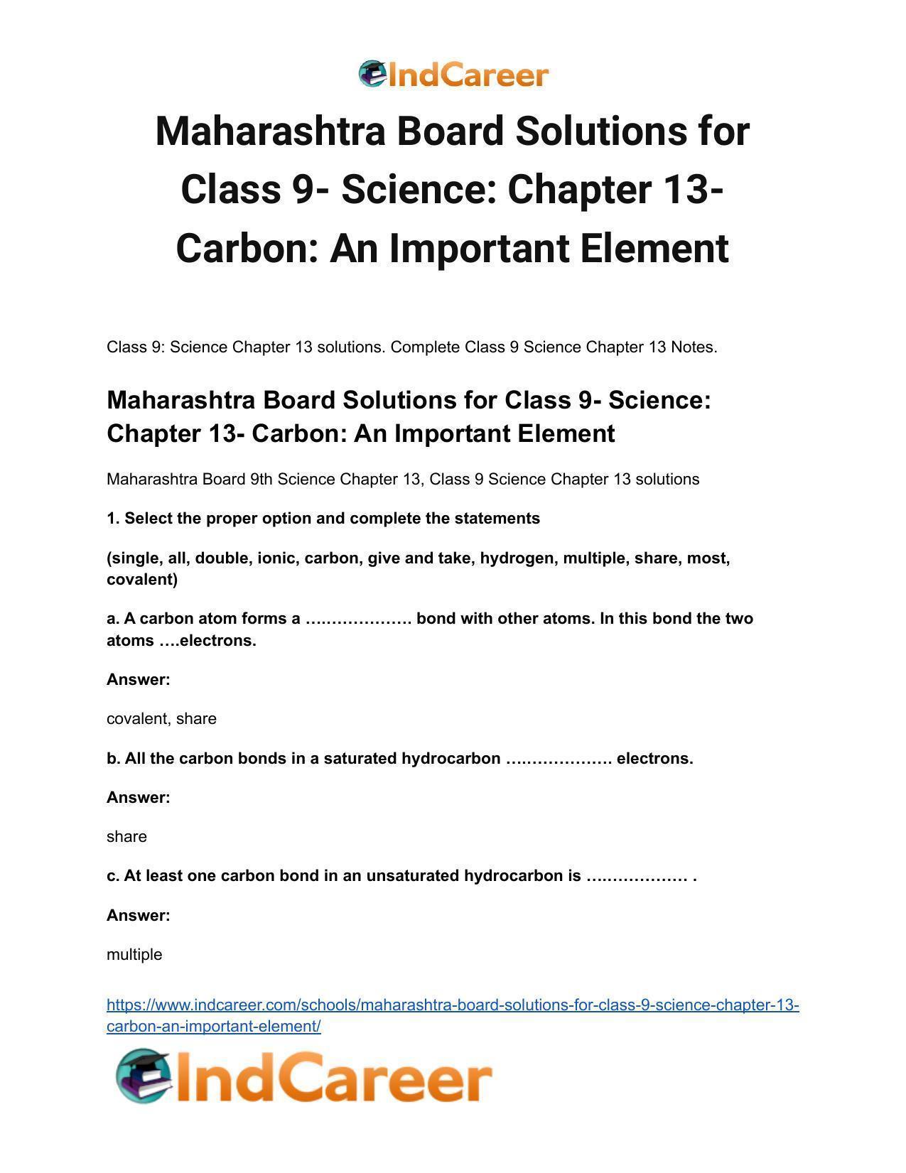 Maharashtra Board Solutions for Class 9- Science: Chapter 13- Carbon: An Important Element - Page 2