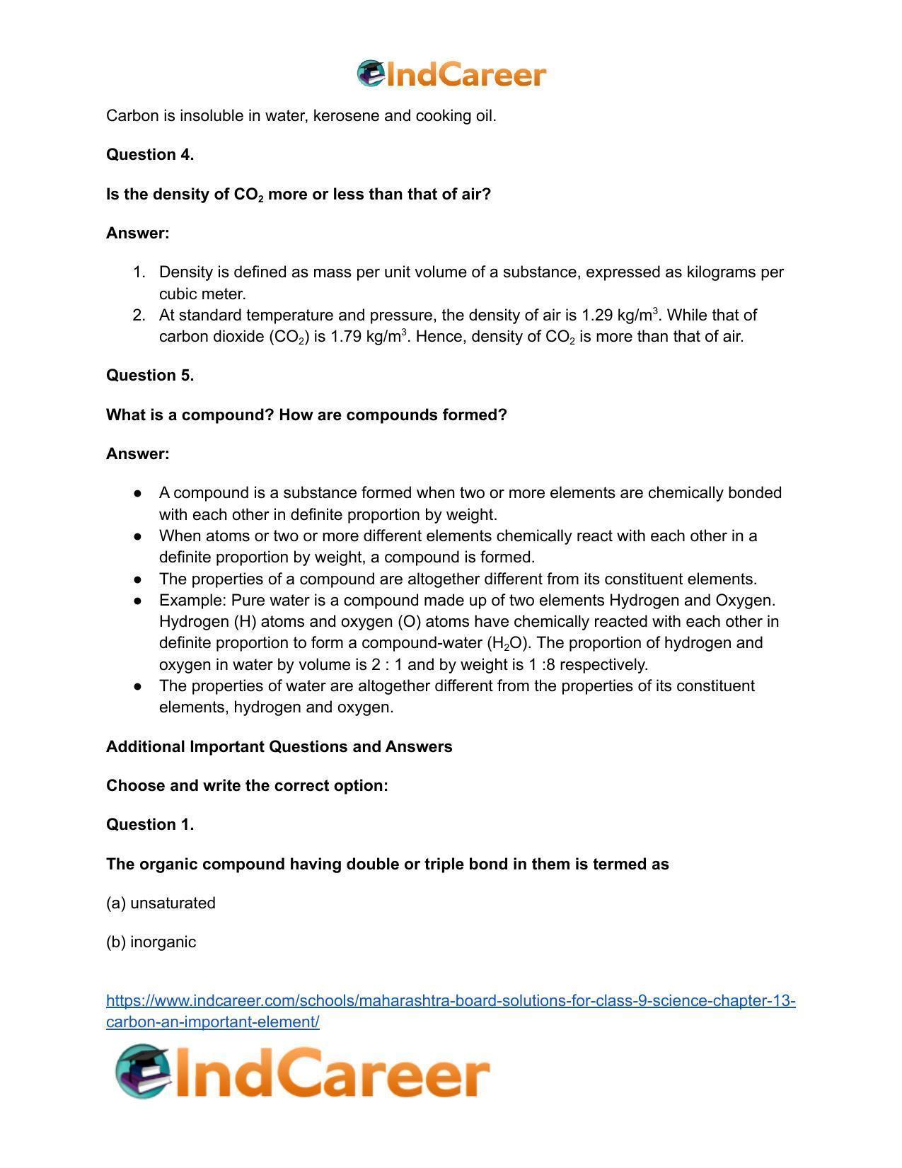 Maharashtra Board Solutions for Class 9- Science: Chapter 13- Carbon: An Important Element - Page 15