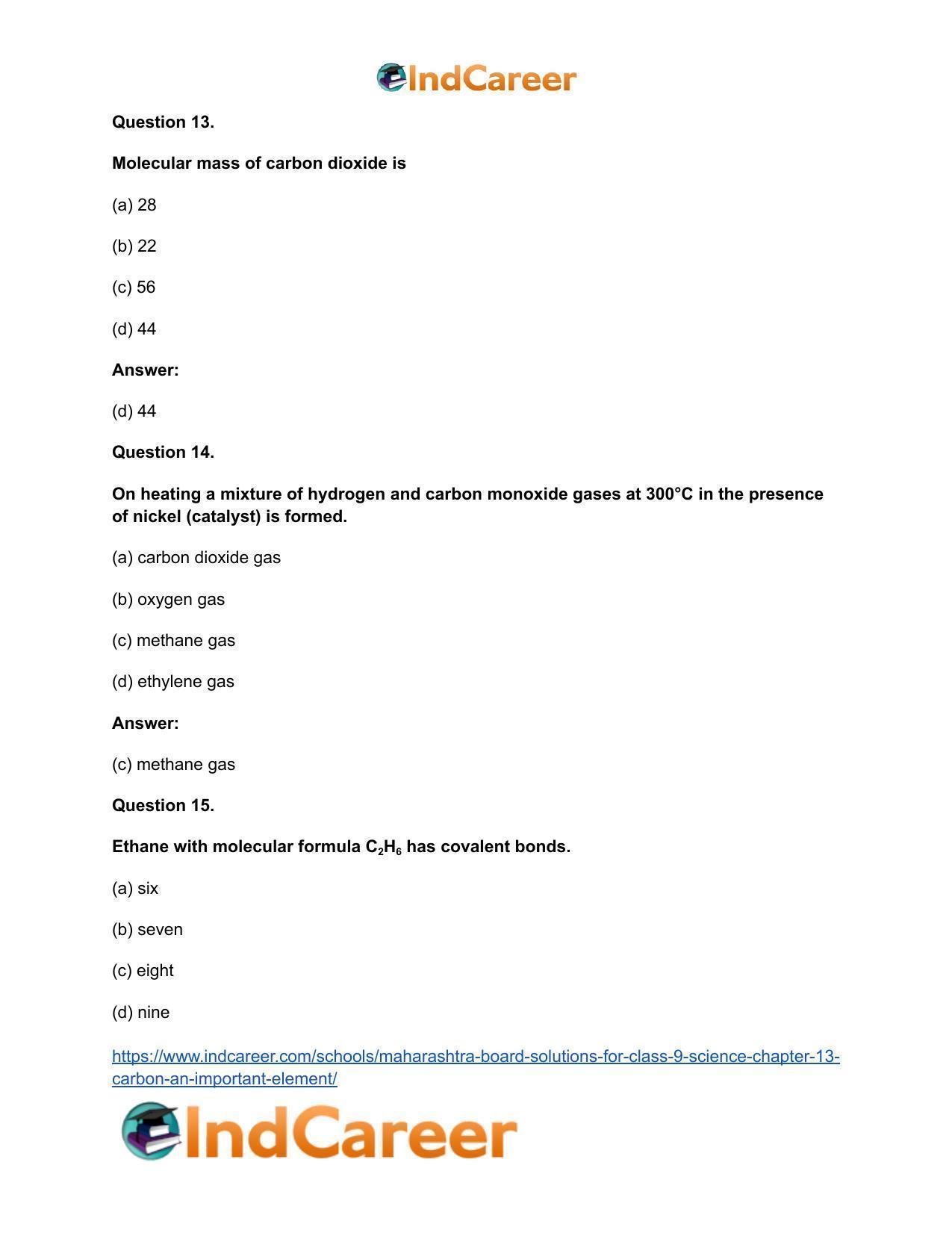 Maharashtra Board Solutions for Class 9- Science: Chapter 13- Carbon: An Important Element - Page 20