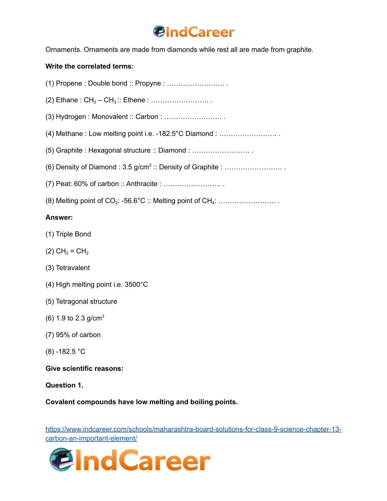 Maharashtra Board Solutions for Class 9- Science: Chapter 13- Carbon: An Important Element - Page 33