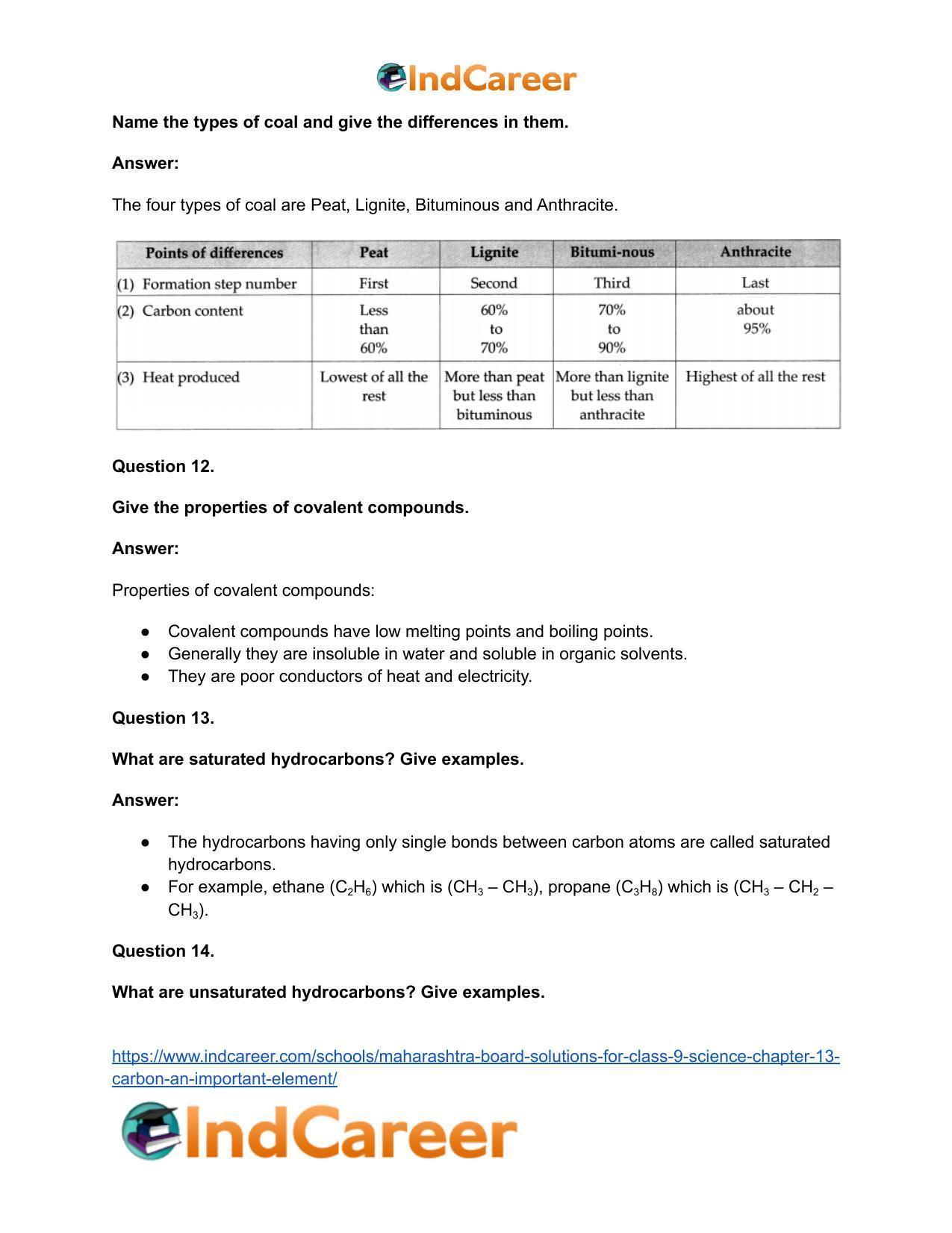 Maharashtra Board Solutions for Class 9- Science: Chapter 13- Carbon: An Important Element - Page 39