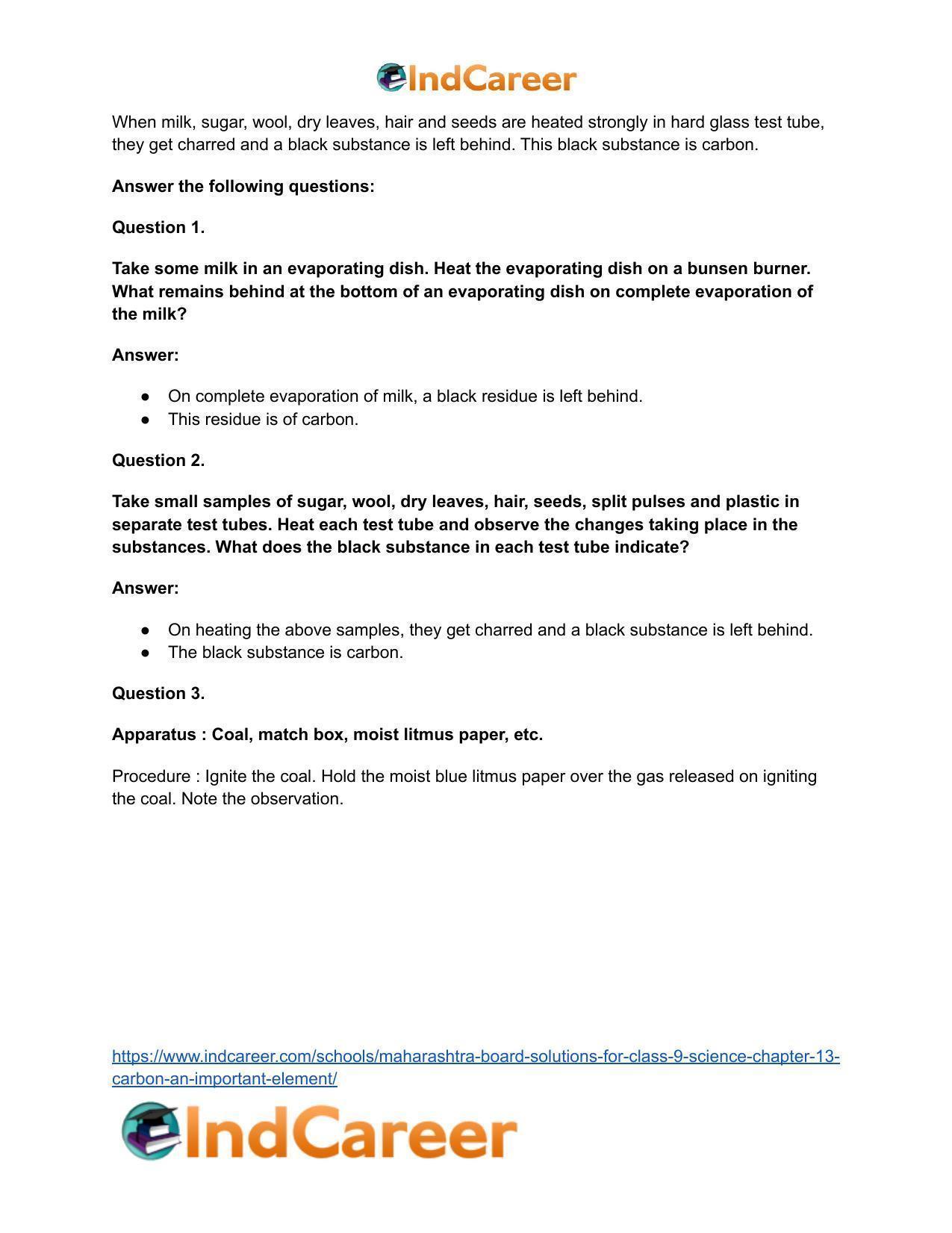 Maharashtra Board Solutions for Class 9- Science: Chapter 13- Carbon: An Important Element - Page 50