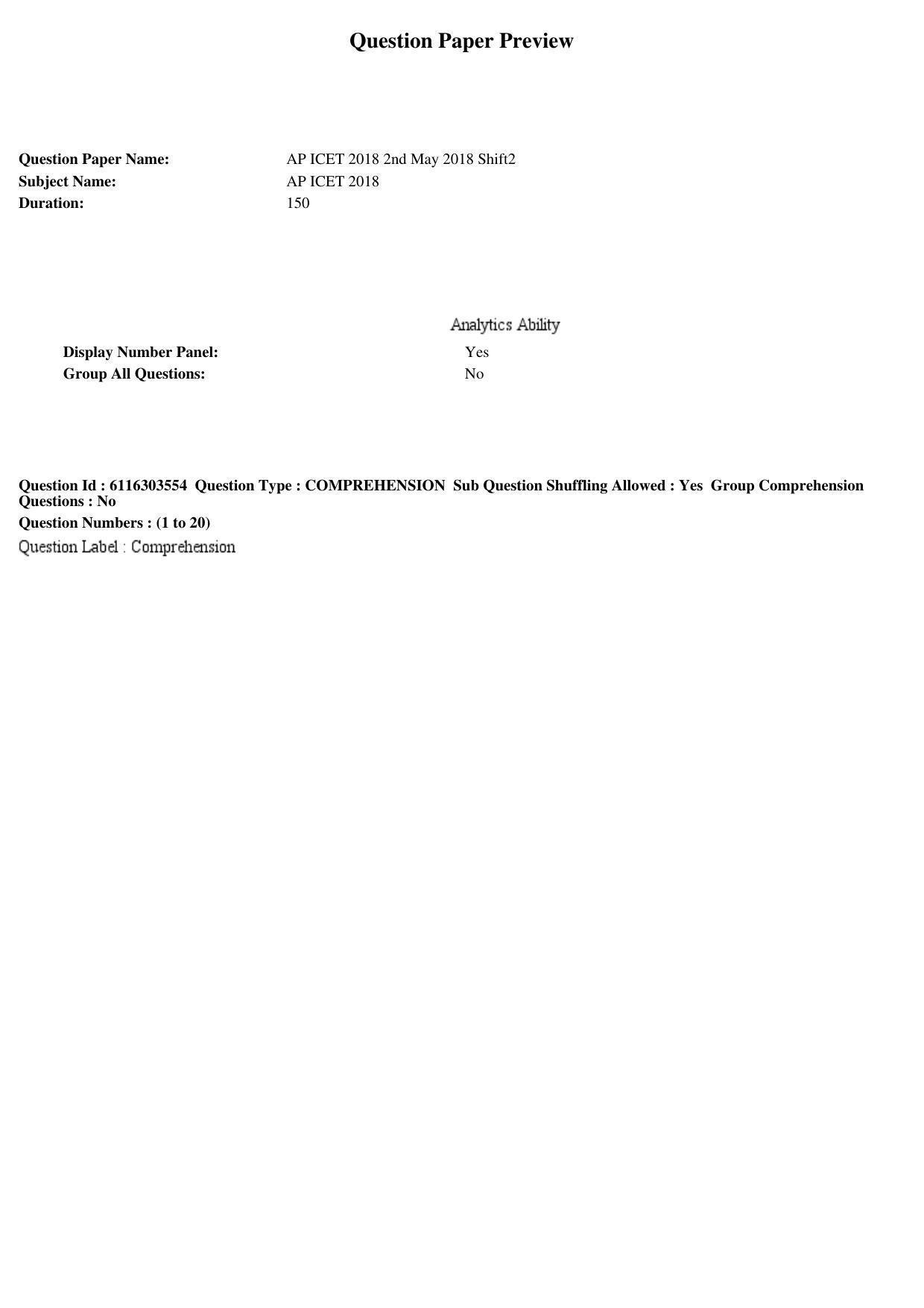 AP ICET 2018 - Shift 2 Question Paper With Preliminary Keys - Page 1