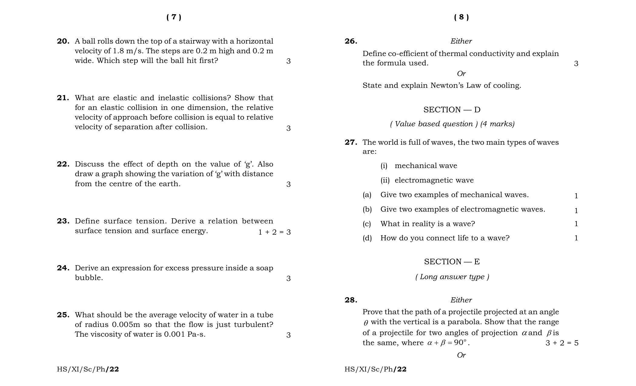 Meghalaya Board (MBOSE) Class 11 Physics (theory) 2022 Question Paper - Page 4