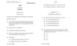 Meghalaya Board (MBOSE) Class 11 Physics (theory) 2022 Question Paper