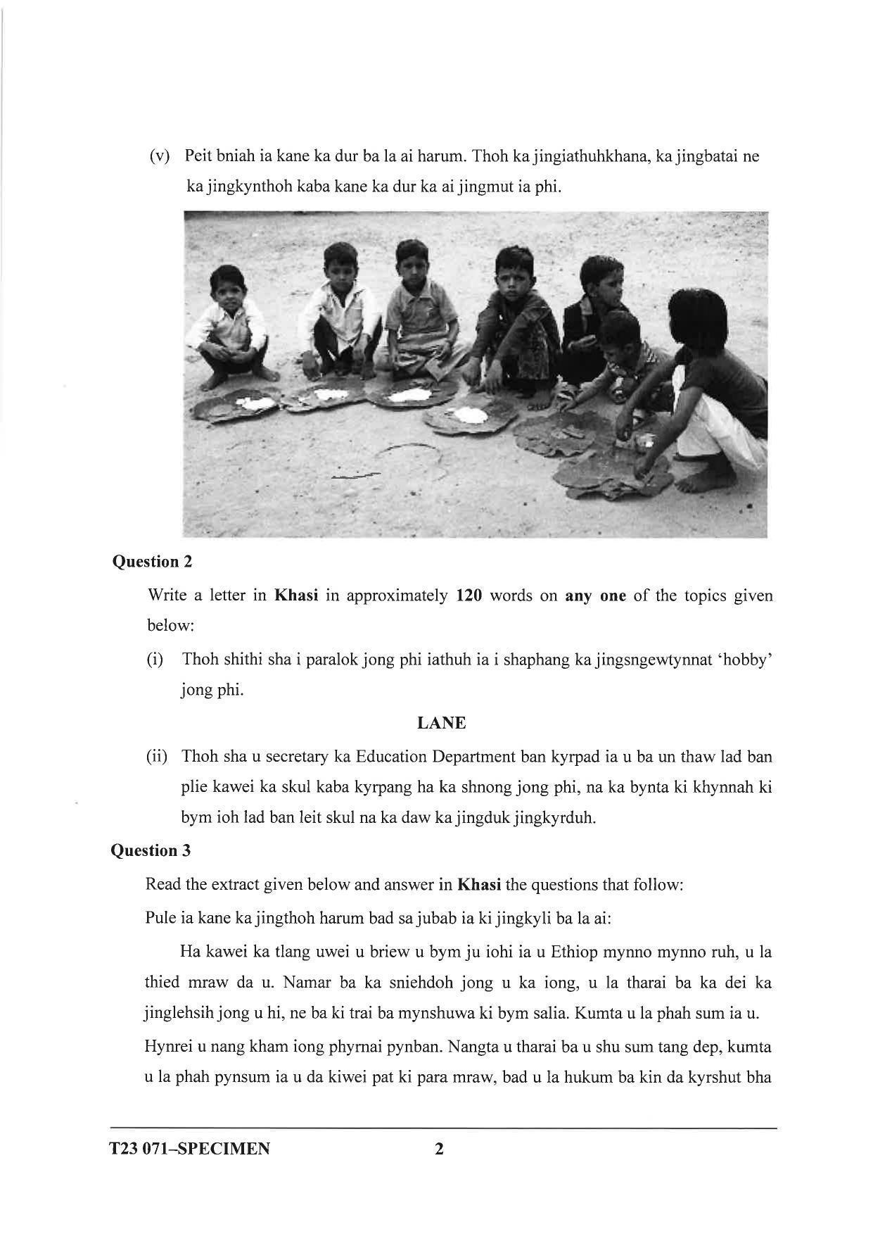 ICSE Class 10 Khasi Sample Papers 2023 - Page 2
