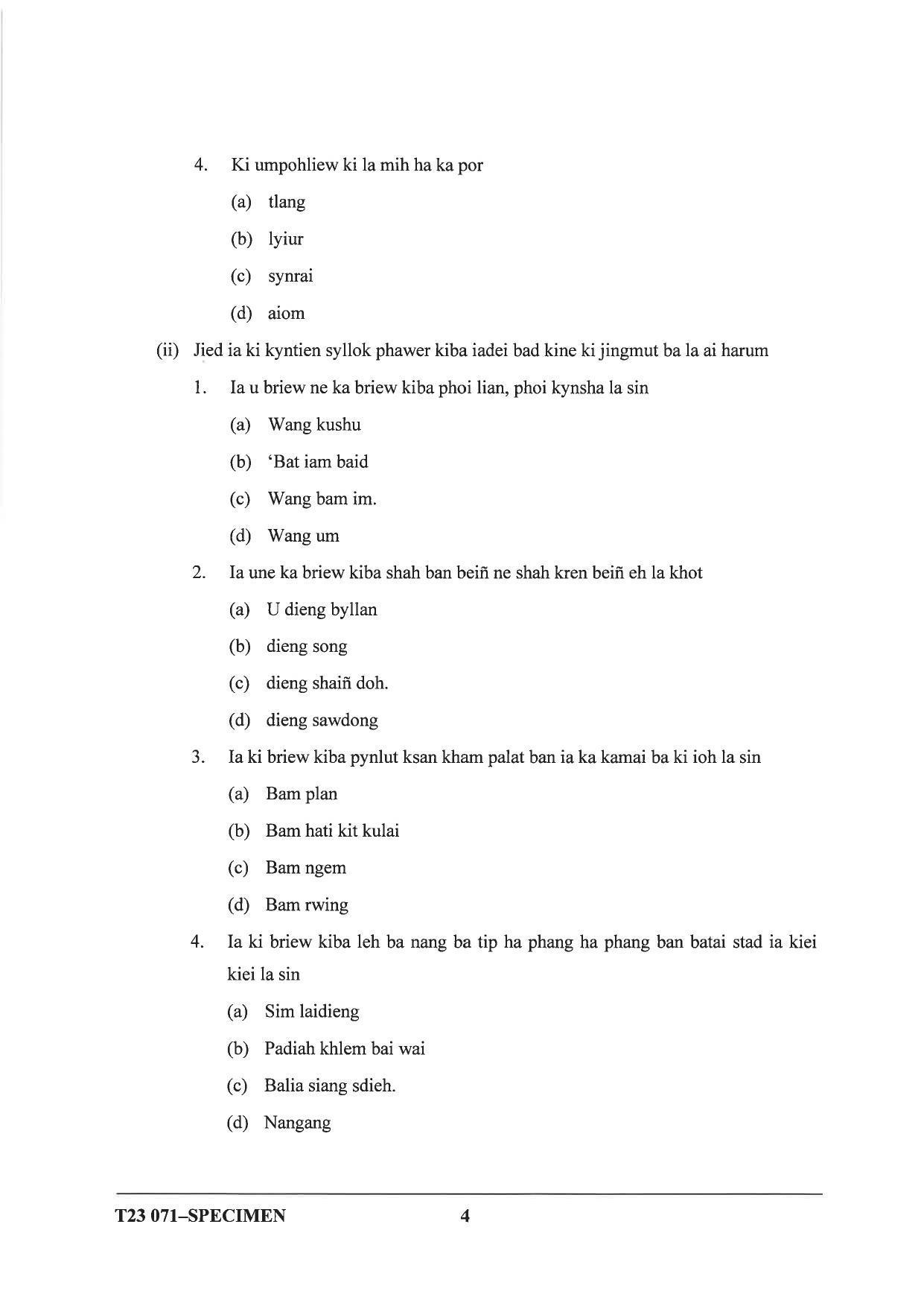 ICSE Class 10 Khasi Sample Papers 2023 - Page 4