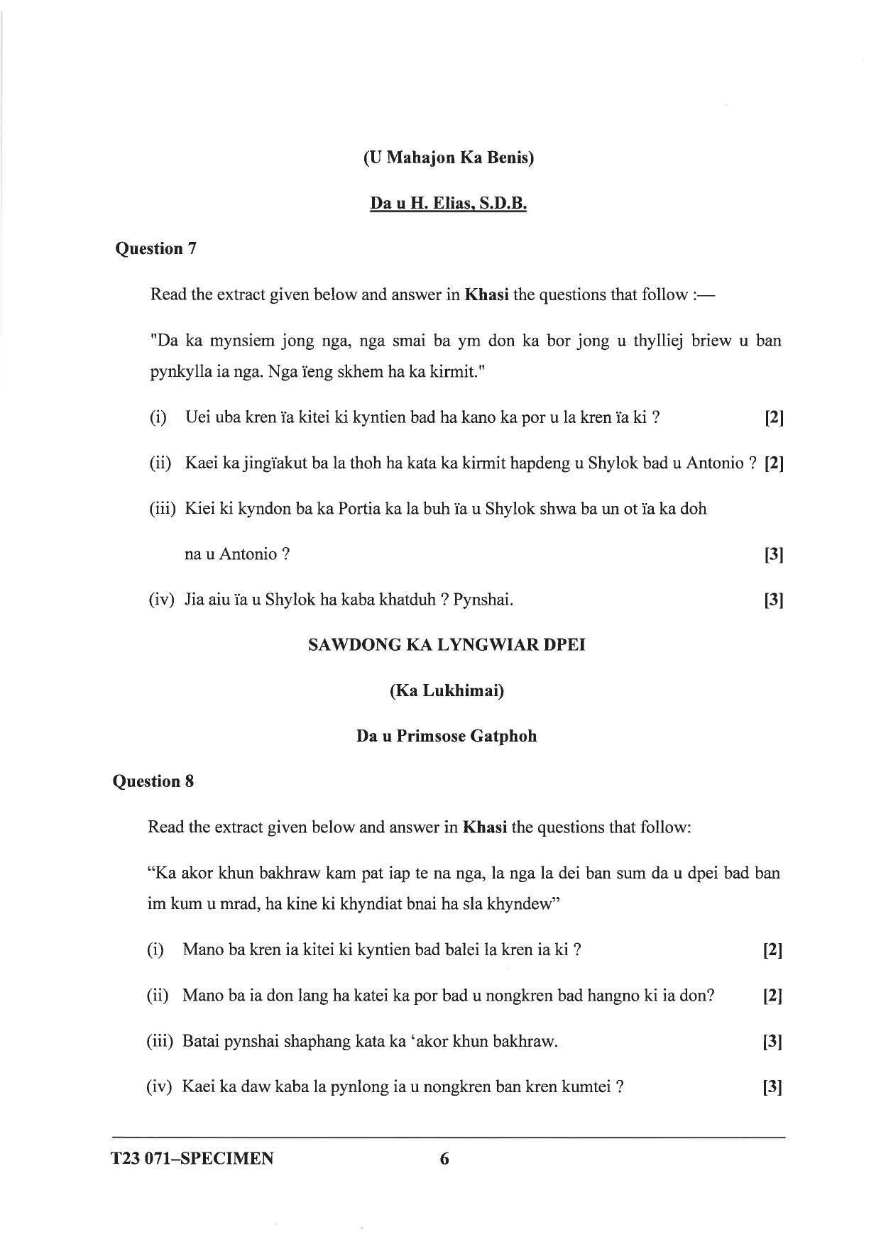 ICSE Class 10 Khasi Sample Papers 2023 - Page 6