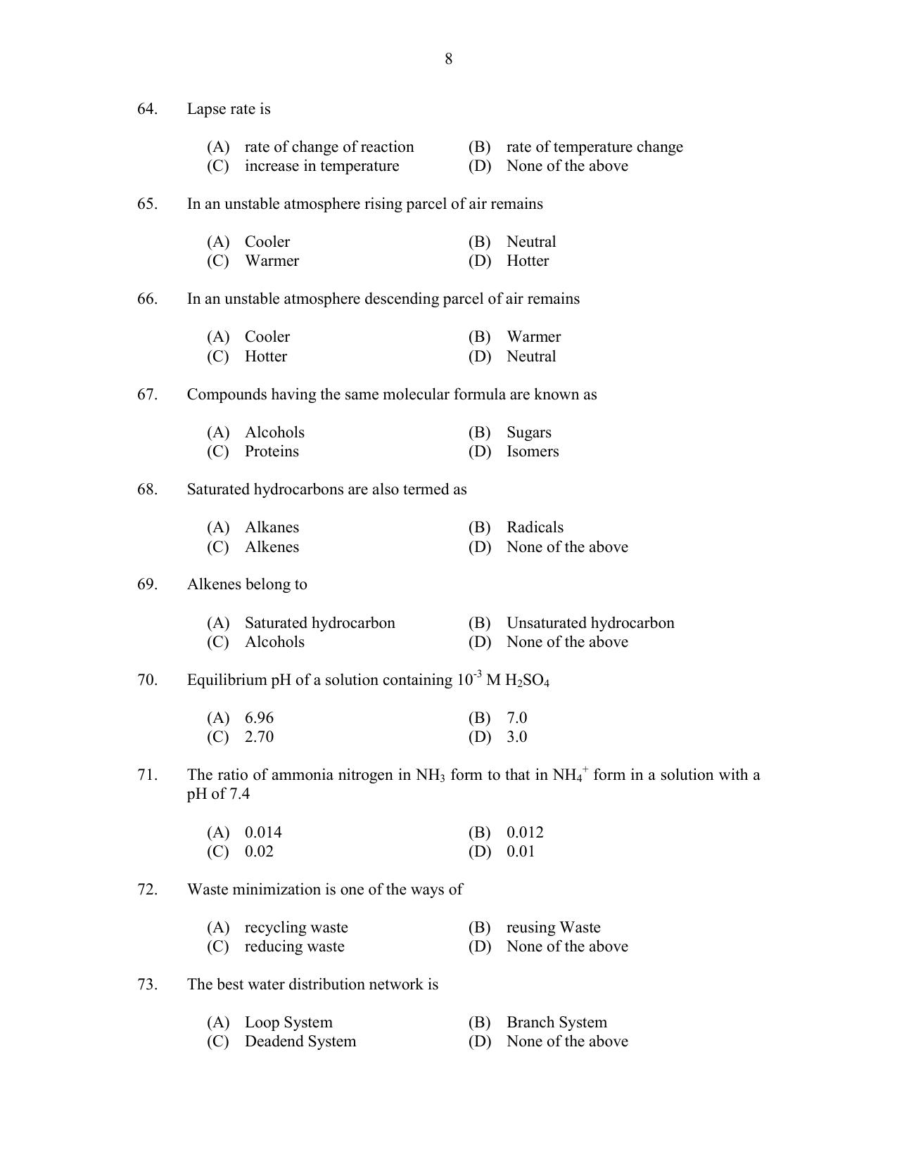 CUSAT CAT 2017 Engineering Science Question Paper - Page 8