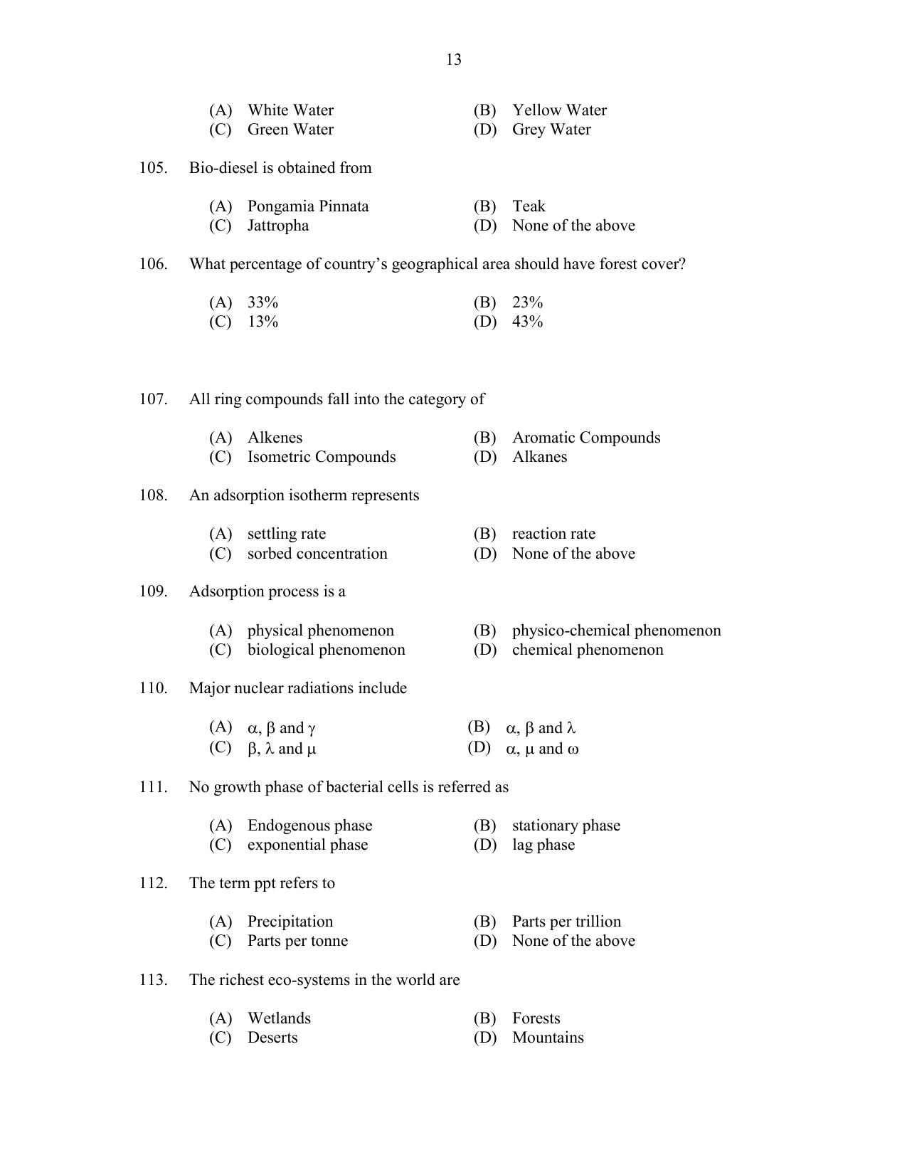 CUSAT CAT 2017 Engineering Science Question Paper - Page 13
