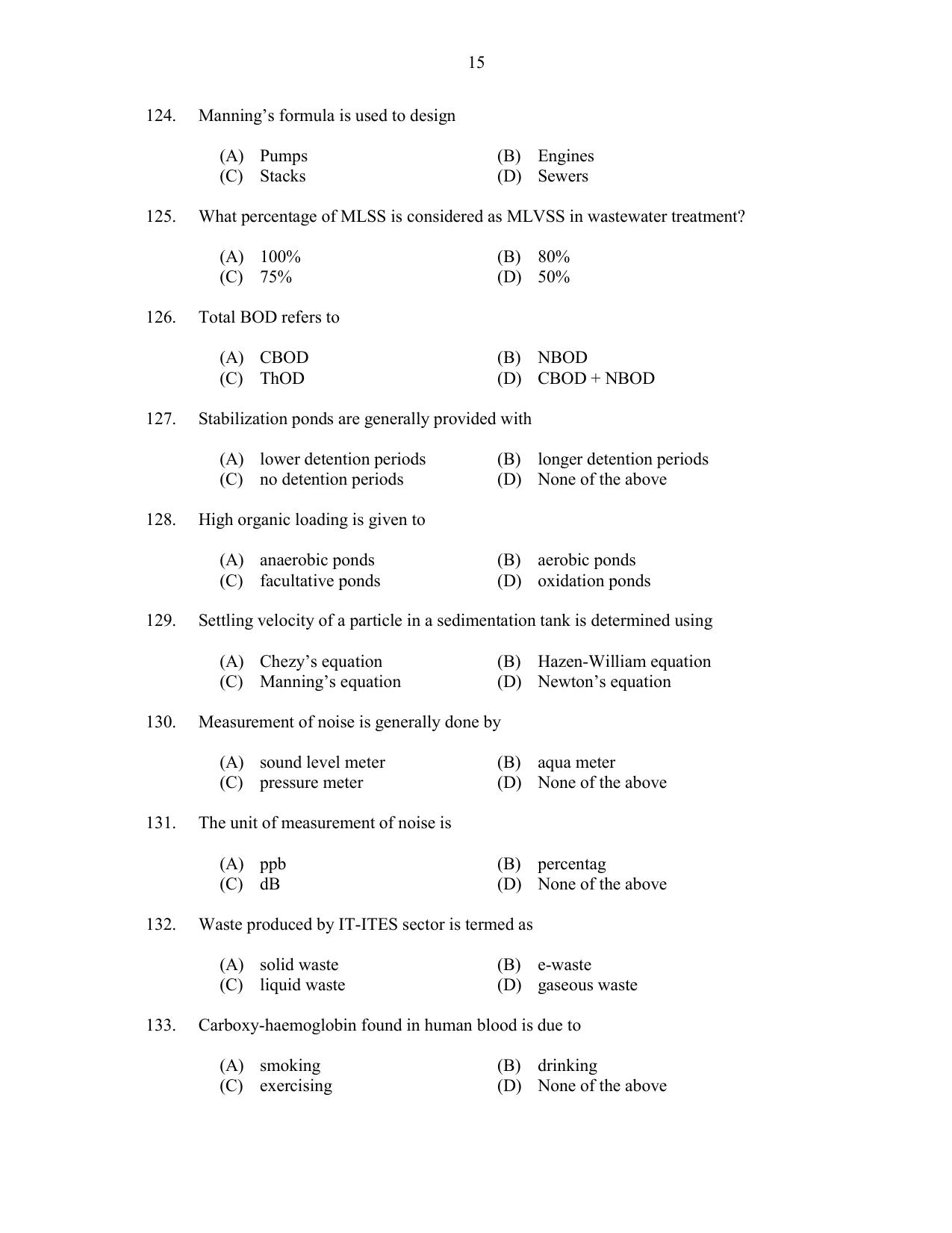 CUSAT CAT 2017 Engineering Science Question Paper - Page 15