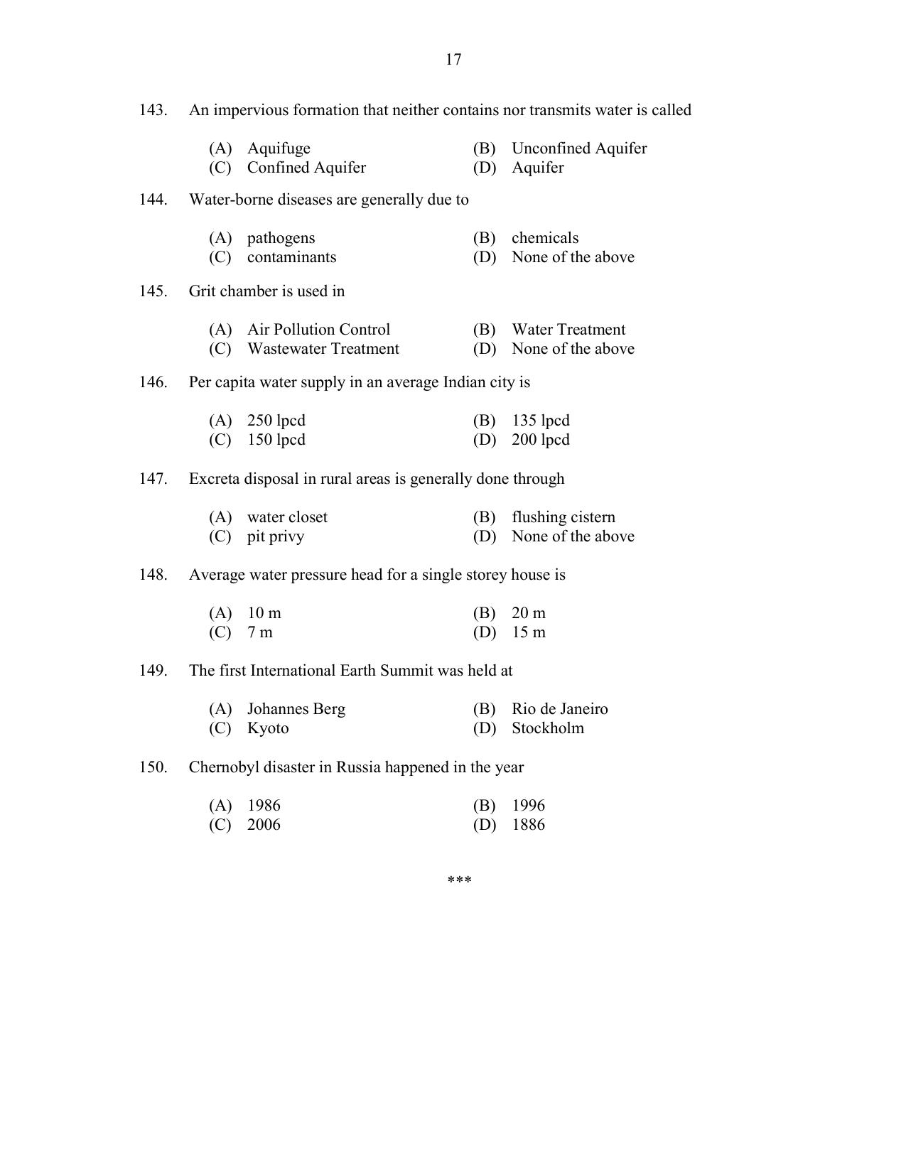 CUSAT CAT 2017 Engineering Science Question Paper - Page 17