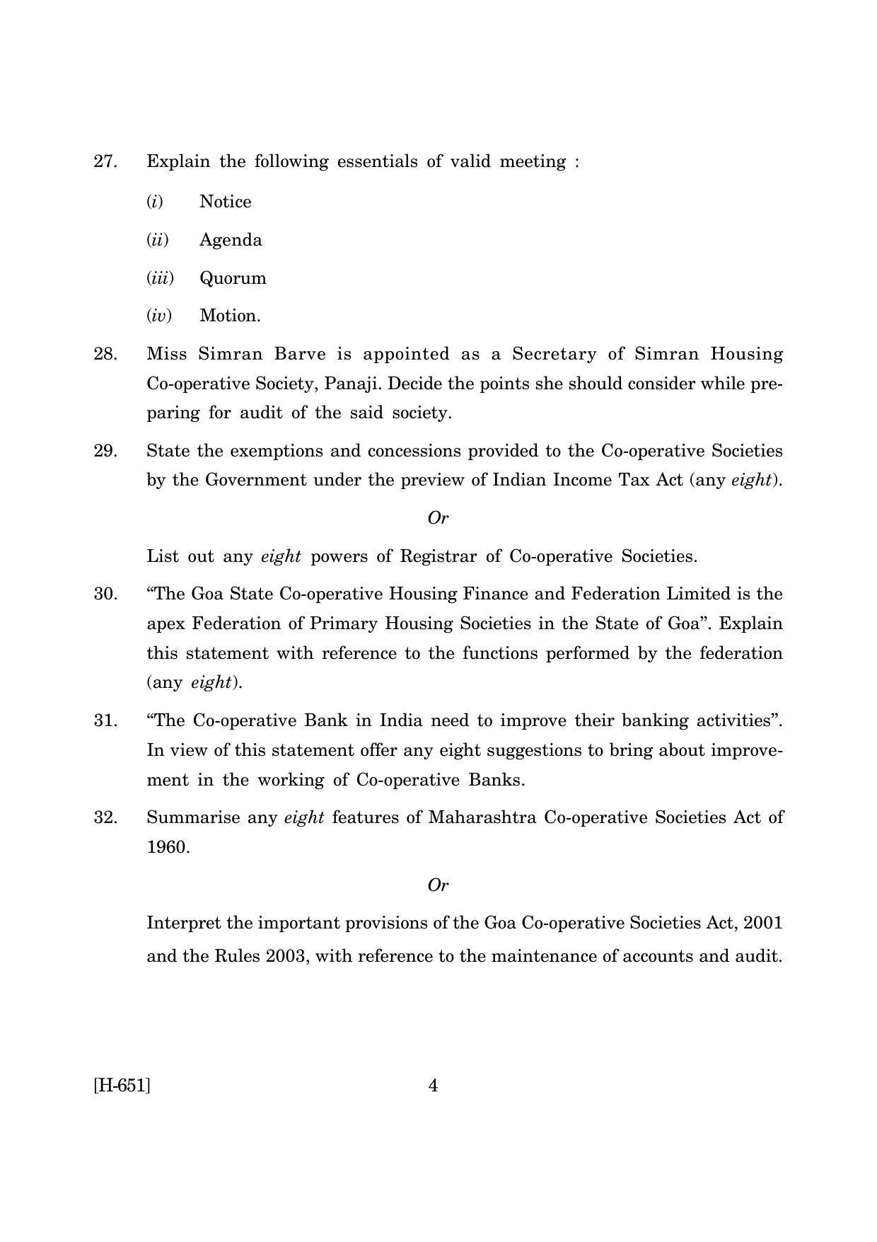 Goa Board Class 12 Co-operation (June 2019) Question Paper - Page 4