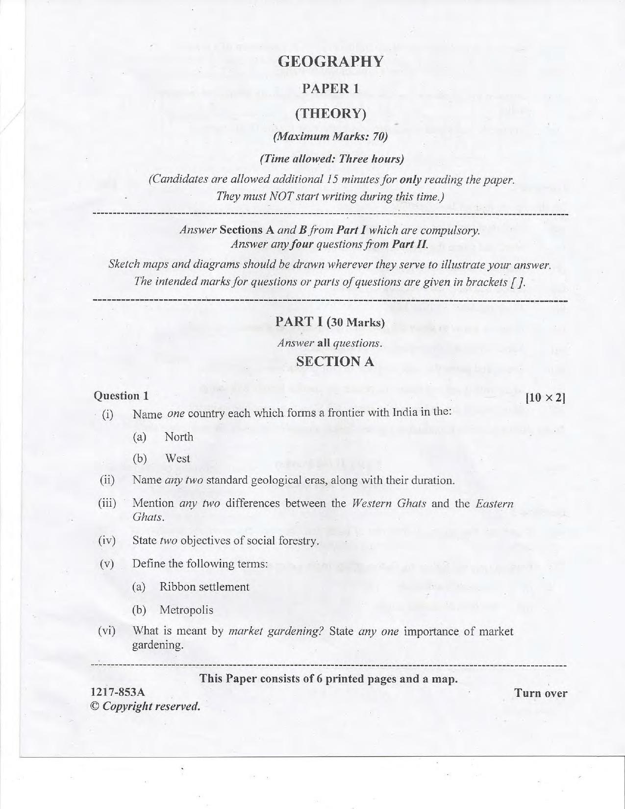 ISC Class 12 2017 Geography Question Paper - Page 1