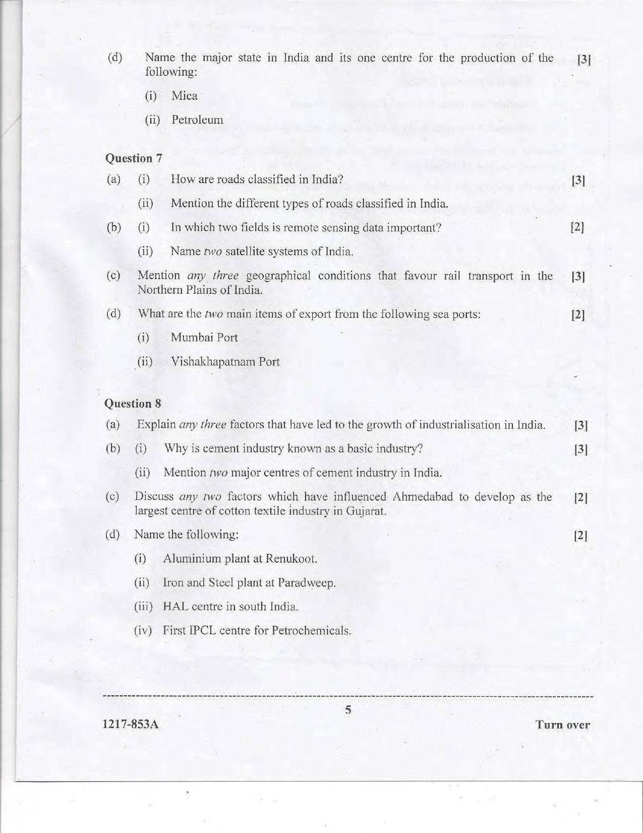 ISC Class 12 2017 Geography Question Paper - Page 5