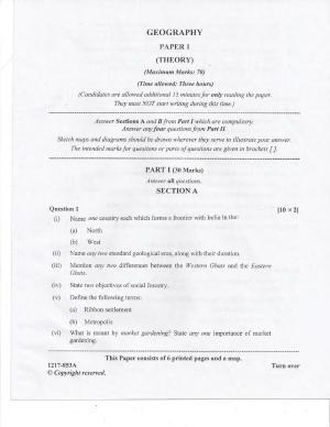 ISC Class 12 2017 Geography Question Paper