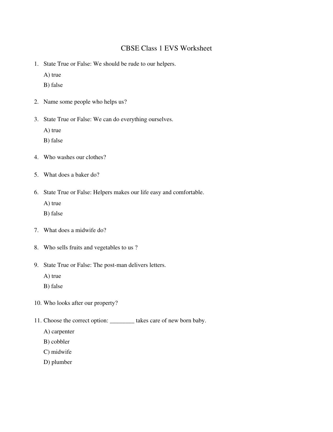 CBSE Class 1 EVS The food we eat Worksheets - Page 1