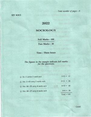 AHSEC Class 12 Sociology Question Papers 2022