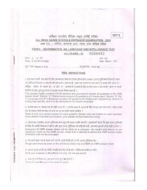 Sainik School Class 6 Question Paper 2020 (SET C)
