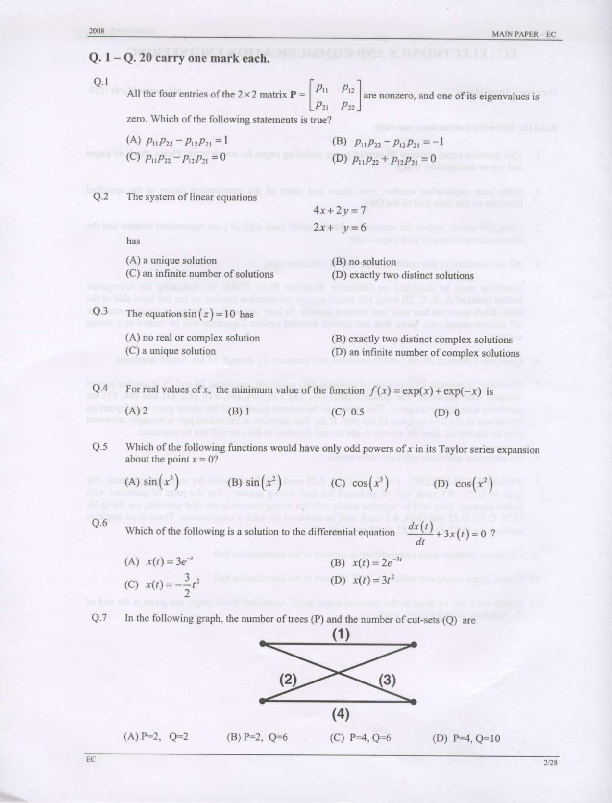 GATE 2008 Electronics and Communication Engineering (EC) Question Paper with Answer Key - Page 2