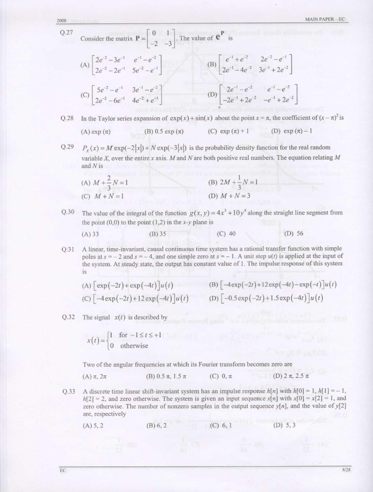 GATE 2008 Electronics and Communication Engineering (EC) Question Paper with Answer Key - Page 8