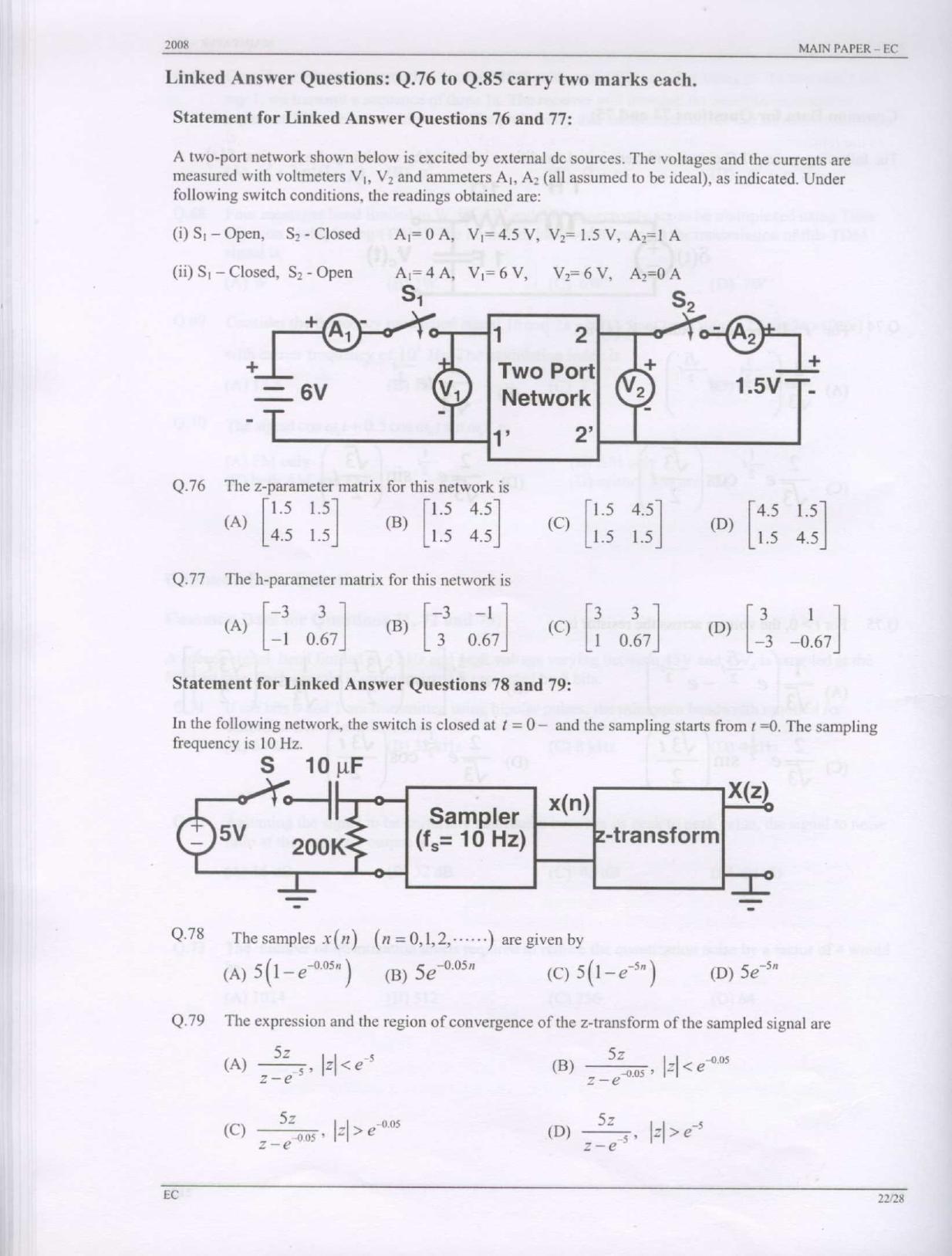 GATE 2008 Electronics and Communication Engineering (EC) Question Paper with Answer Key - Page 22