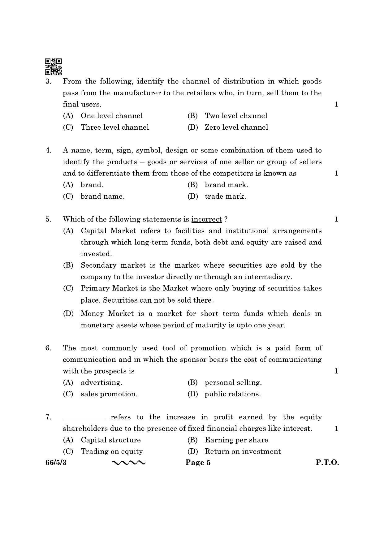CBSE Class 12 66-5-3 Business Studies 2023 Question Paper - Page 5