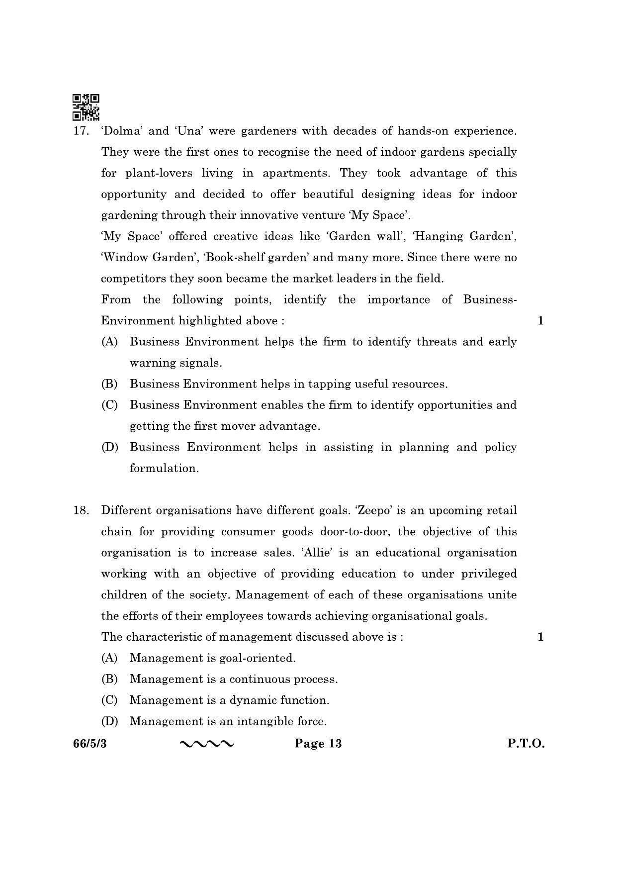 CBSE Class 12 66-5-3 Business Studies 2023 Question Paper - Page 13