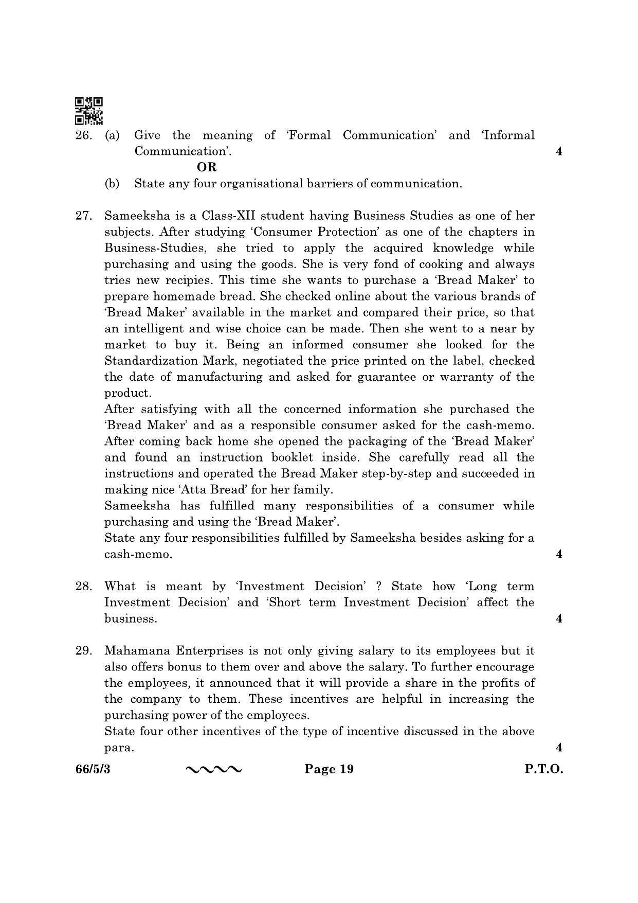 CBSE Class 12 66-5-3 Business Studies 2023 Question Paper - Page 19