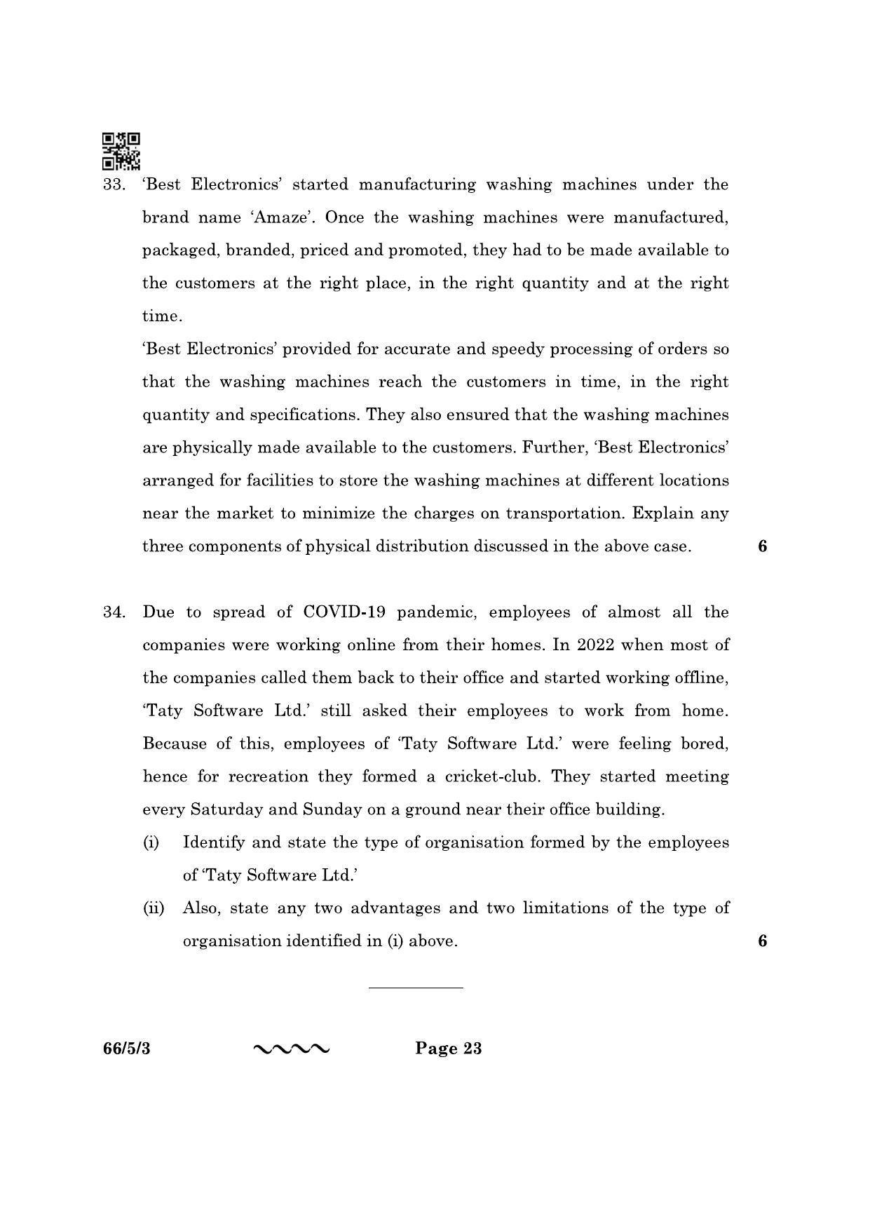 CBSE Class 12 66-5-3 Business Studies 2023 Question Paper - Page 23
