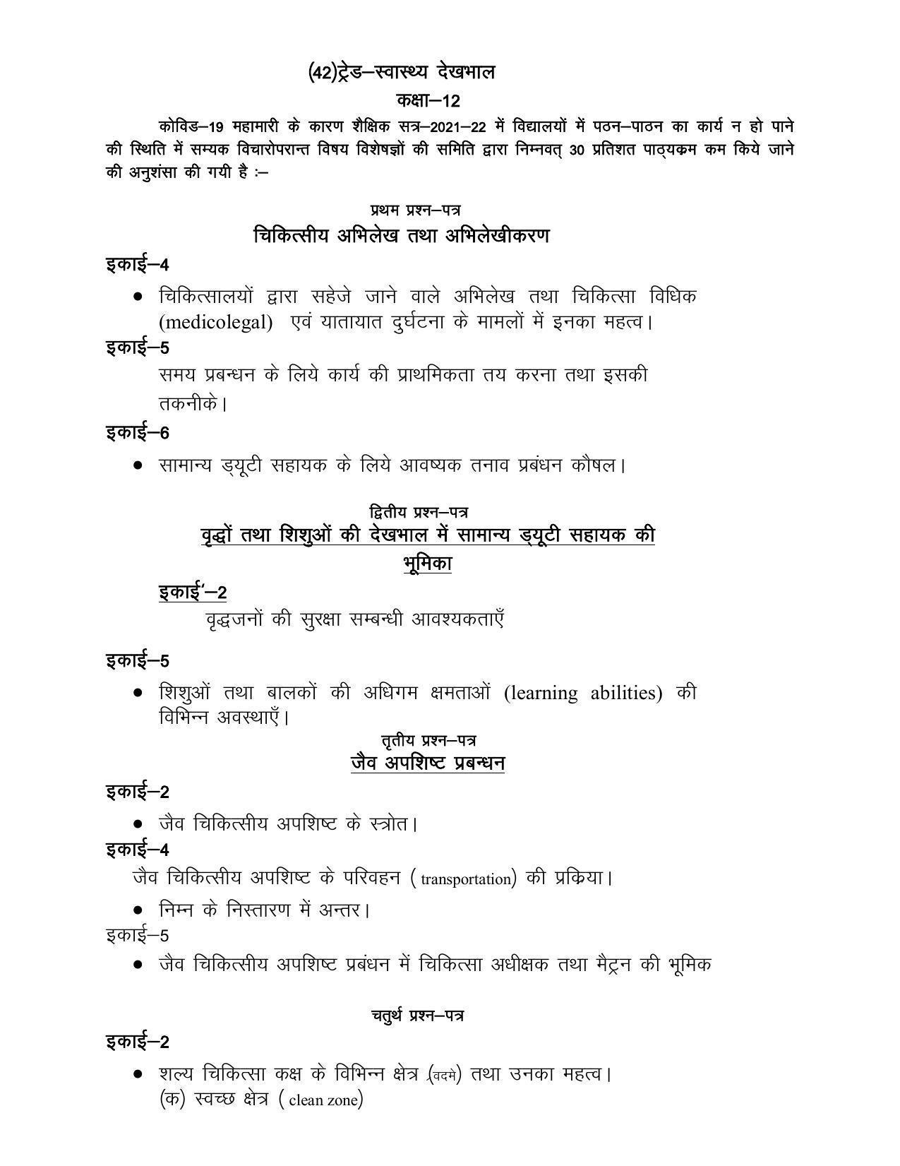 UP Board Class 12 Syllabus Health Care - Page 1