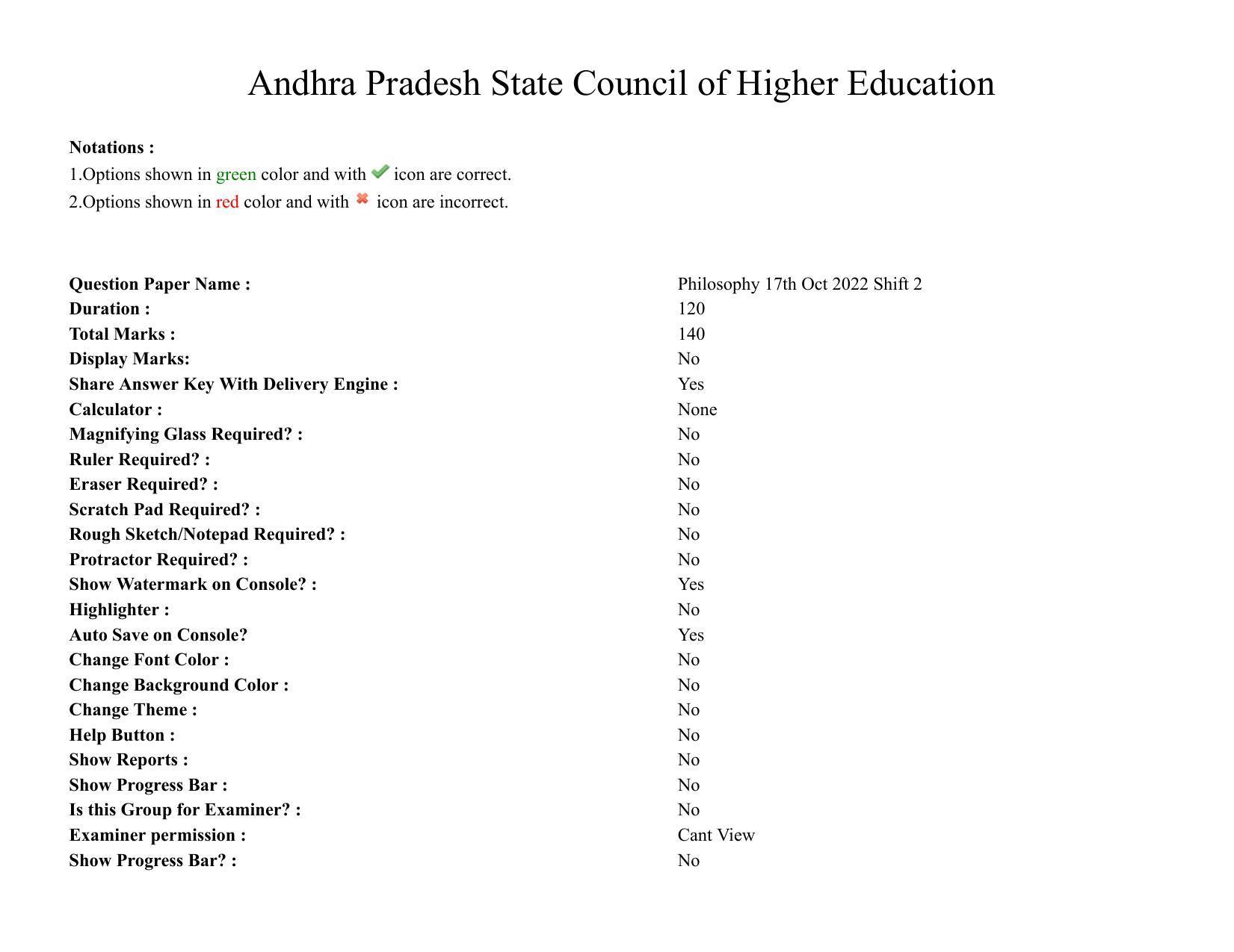 AP RCET 2022: Philosophy -  17/10/2022 (Monday) Session-I Question Paper With keys - Page 1