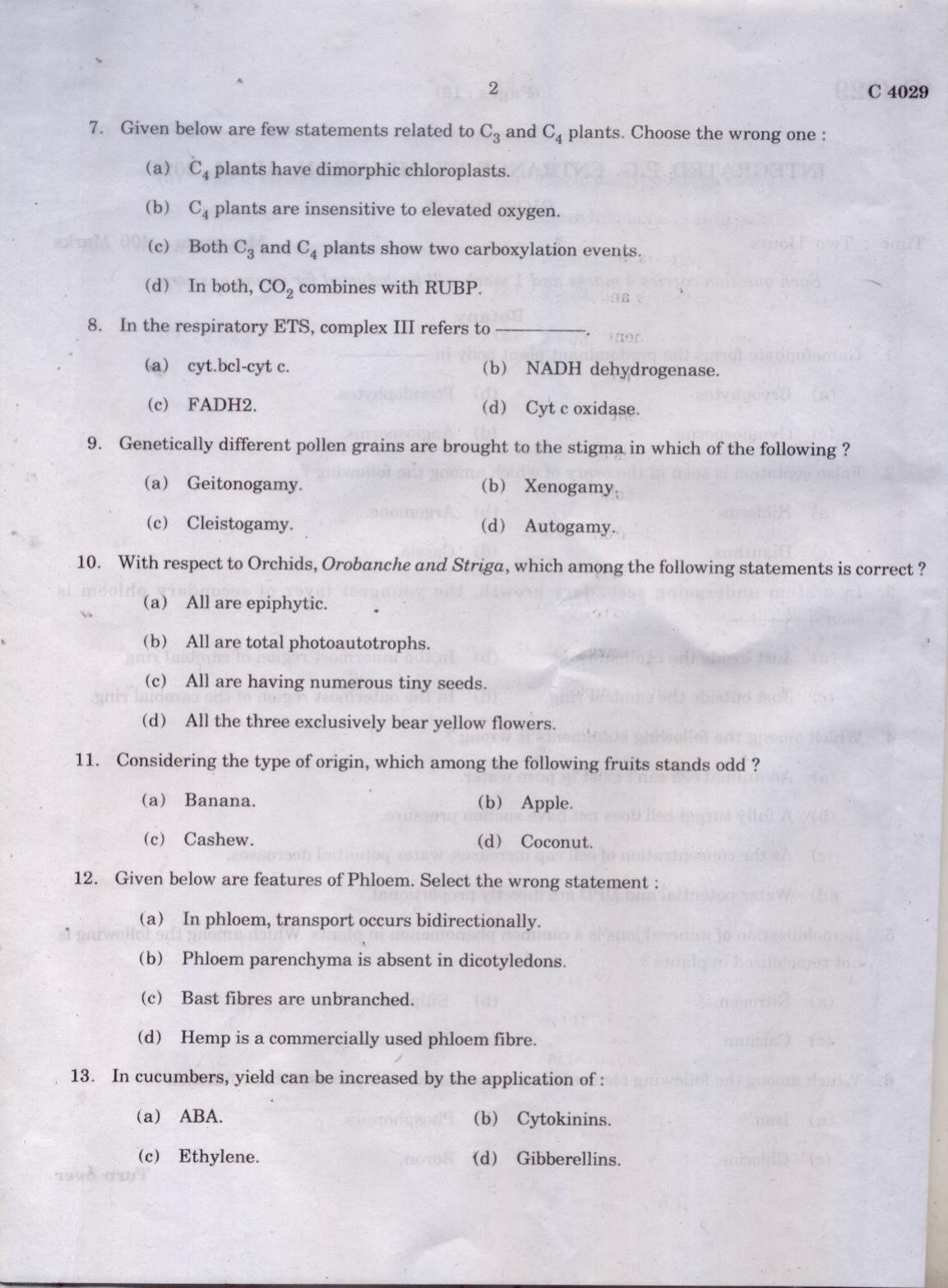 CUCAT 2021 Integrated M.Sc.Bioscience Question Paper - Page 2