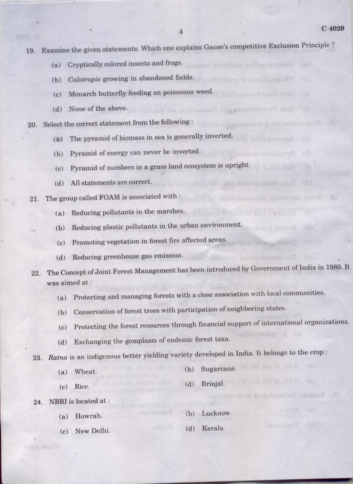 CUCAT 2021 Integrated M.Sc.Bioscience Question Paper - Page 4
