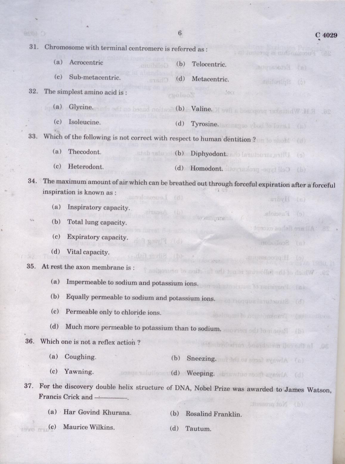 CUCAT 2021 Integrated M.Sc.Bioscience Question Paper - Page 6