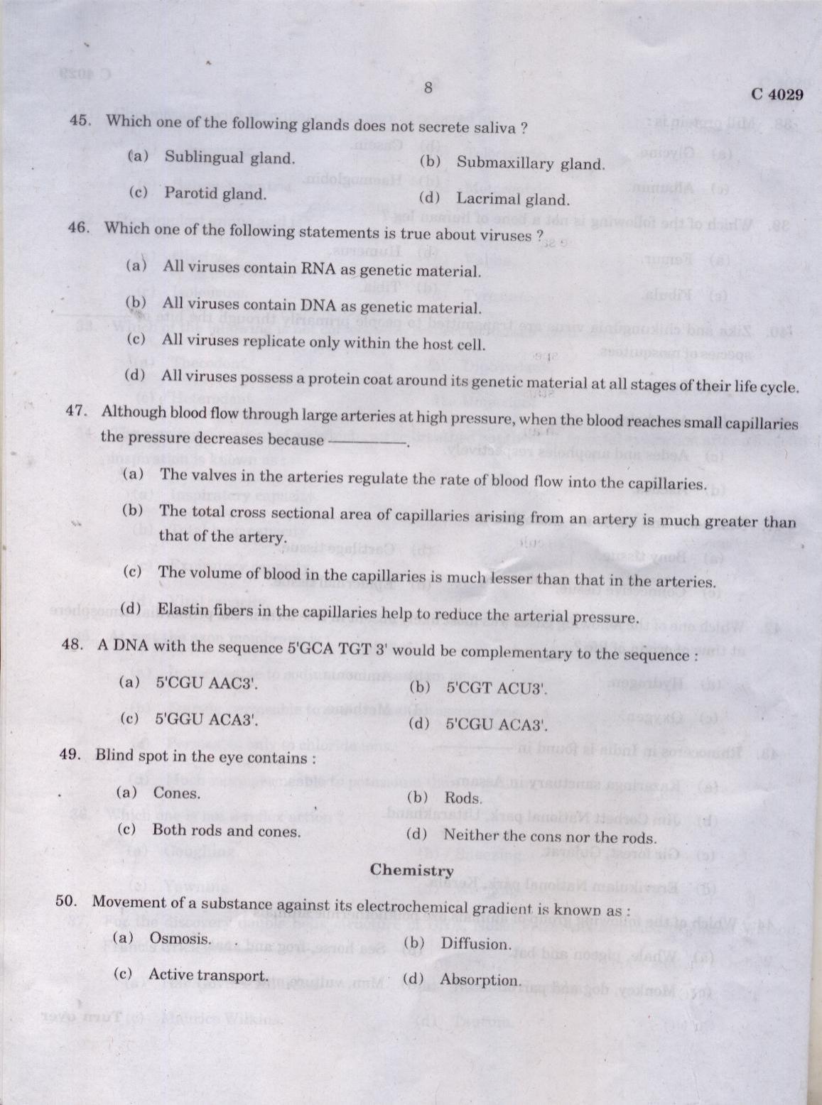 CUCAT 2021 Integrated M.Sc.Bioscience Question Paper - Page 8
