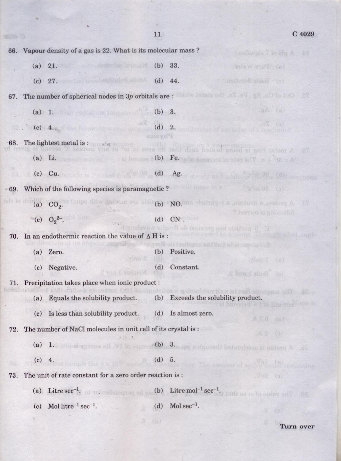 CUCAT 2021 Integrated M.Sc.Bioscience Question Paper - Page 11