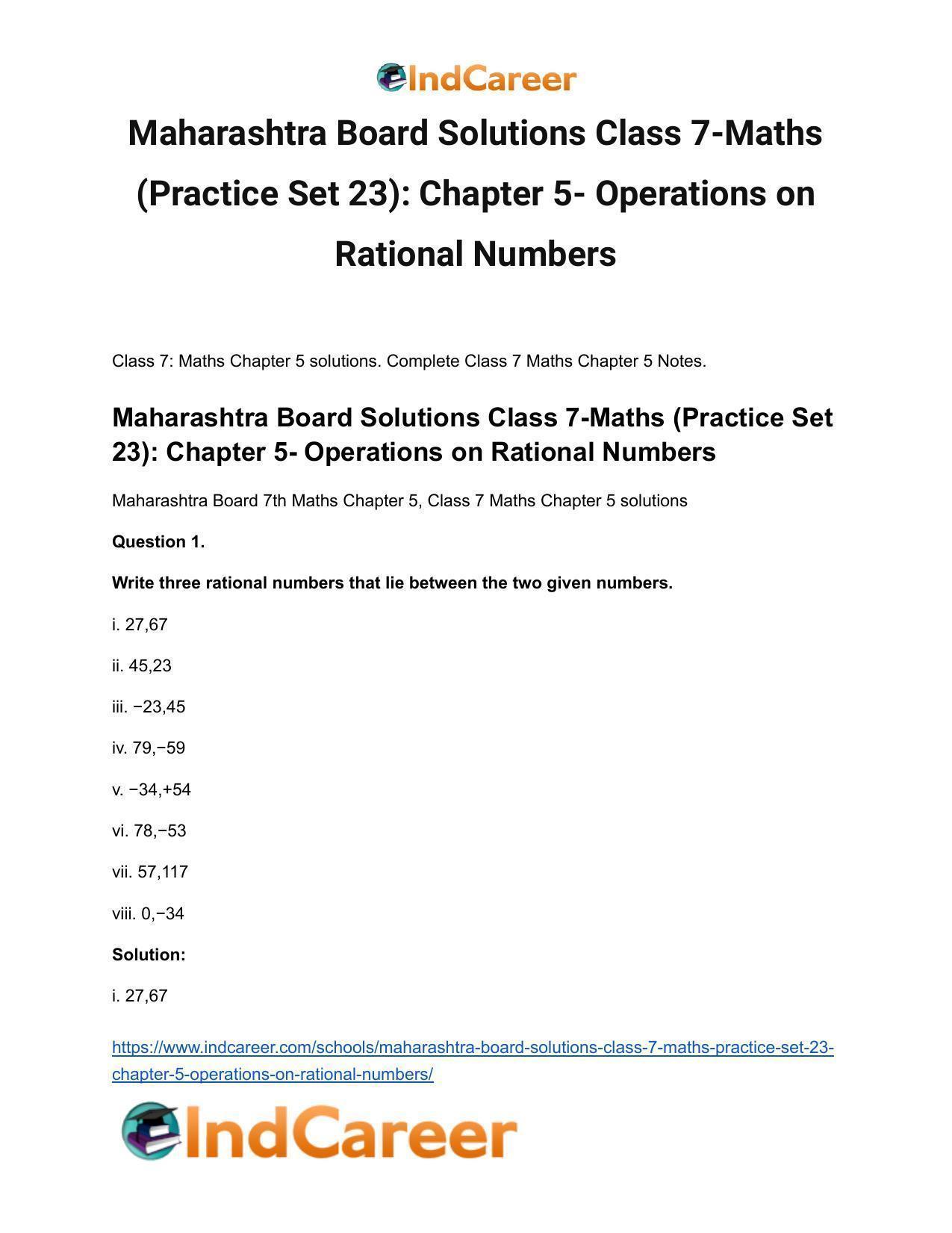 Maharashtra Board Solutions Class 7-Maths (Practice Set 23): Chapter 5- Operations on Rational Numbers - Page 2