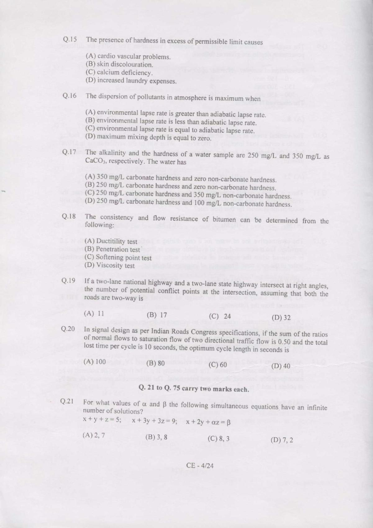 GATE 2007 Civil Engineering (CE) Question Paper with Answer Key - Page 4