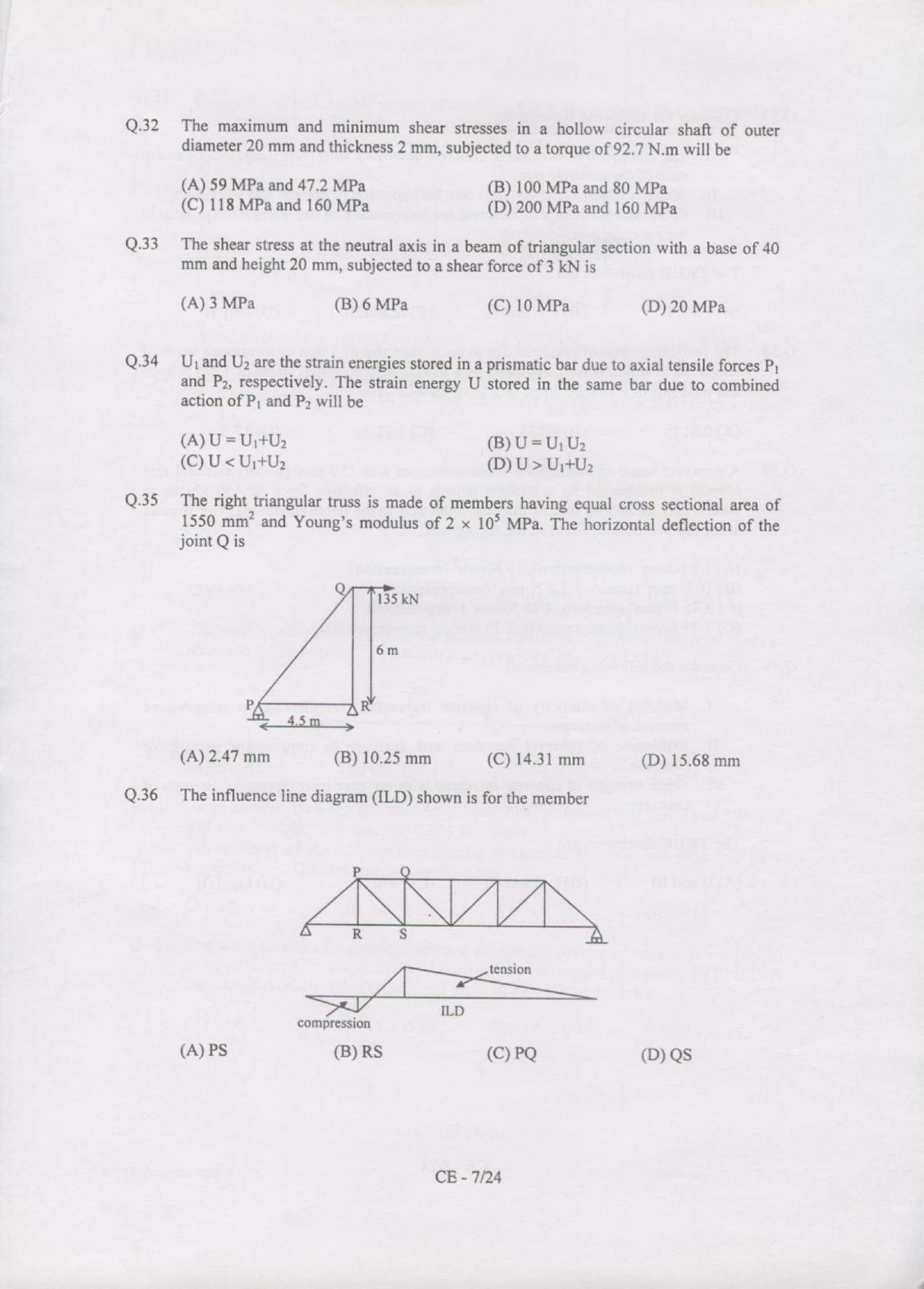 GATE 2007 Civil Engineering (CE) Question Paper with Answer Key - Page 7