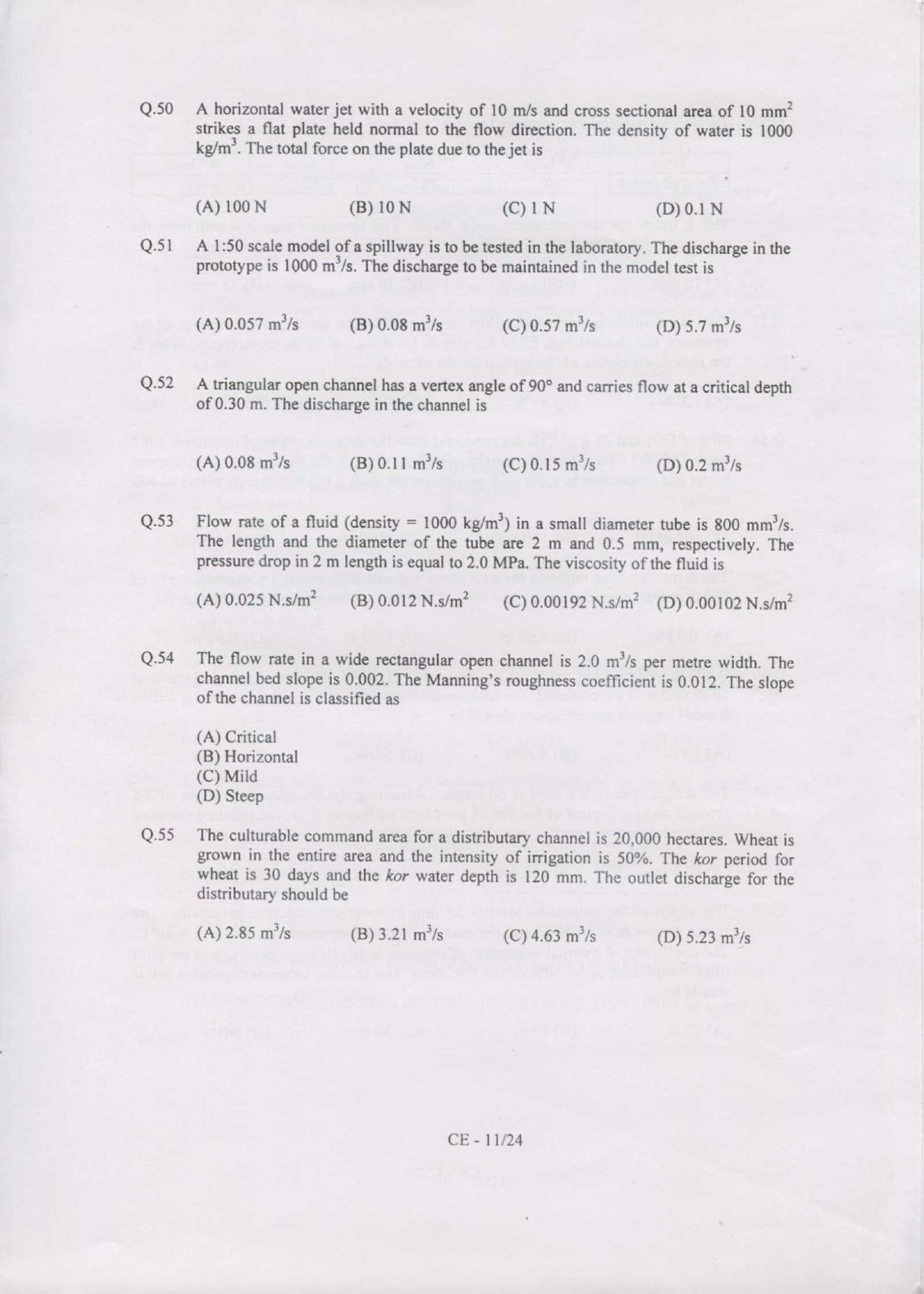 GATE 2007 Civil Engineering (CE) Question Paper with Answer Key - Page 11