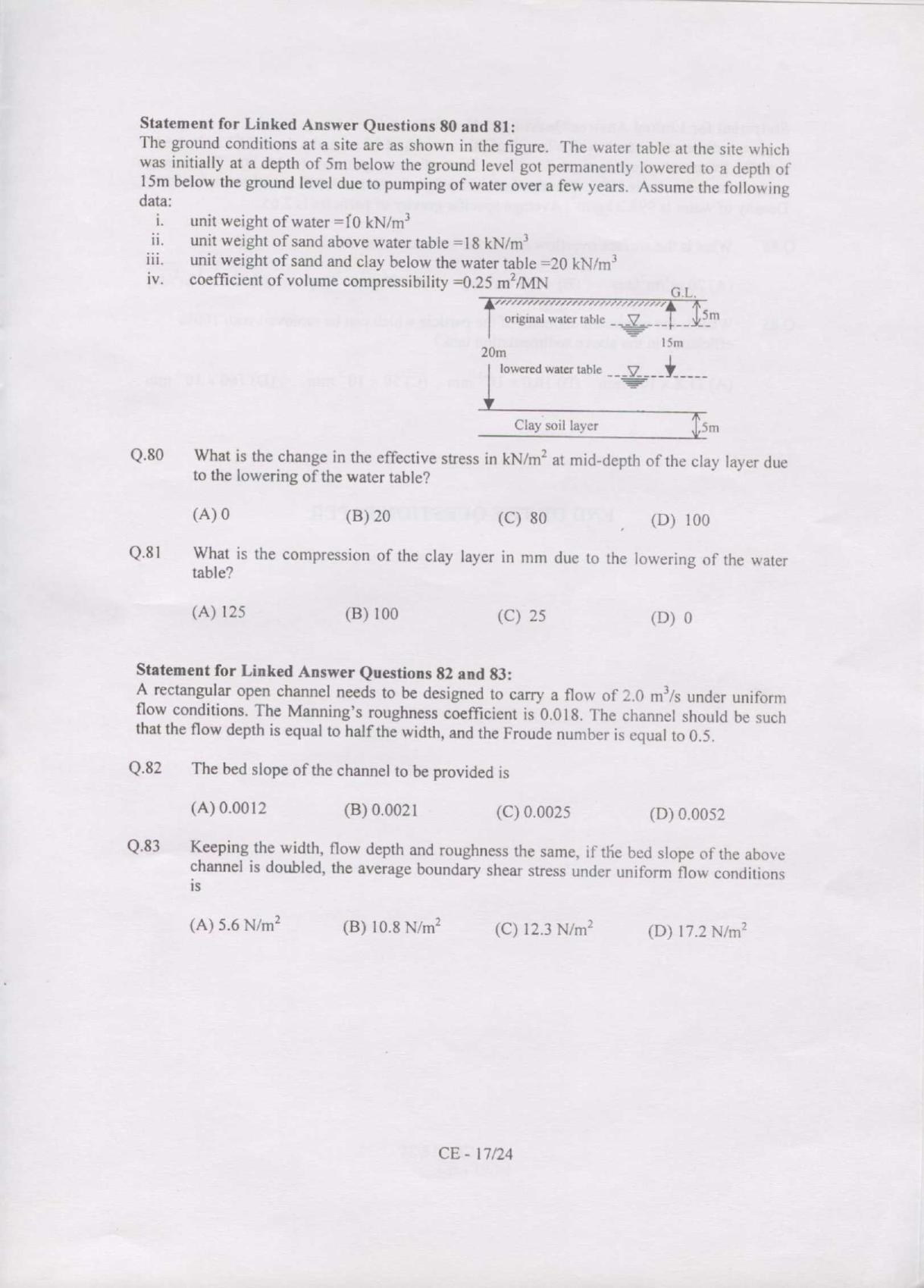 GATE 2007 Civil Engineering (CE) Question Paper with Answer Key - Page 17