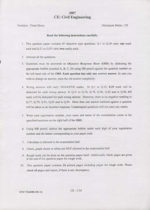 GATE 2007 Civil Engineering (CE) Question Paper with Answer Key