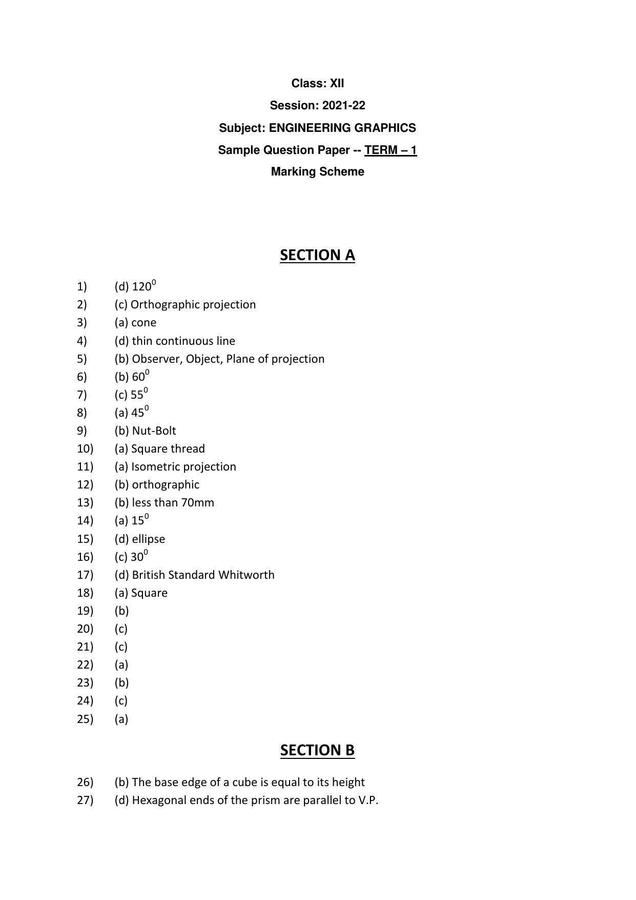 CBSE Class 12th Engineering Graphics Sample Question Paper Answer Key 2021-22 - Page 1