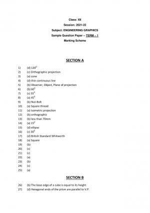 CBSE Class 12th Engineering Graphics Sample Question Paper Answer Key 2021-22
