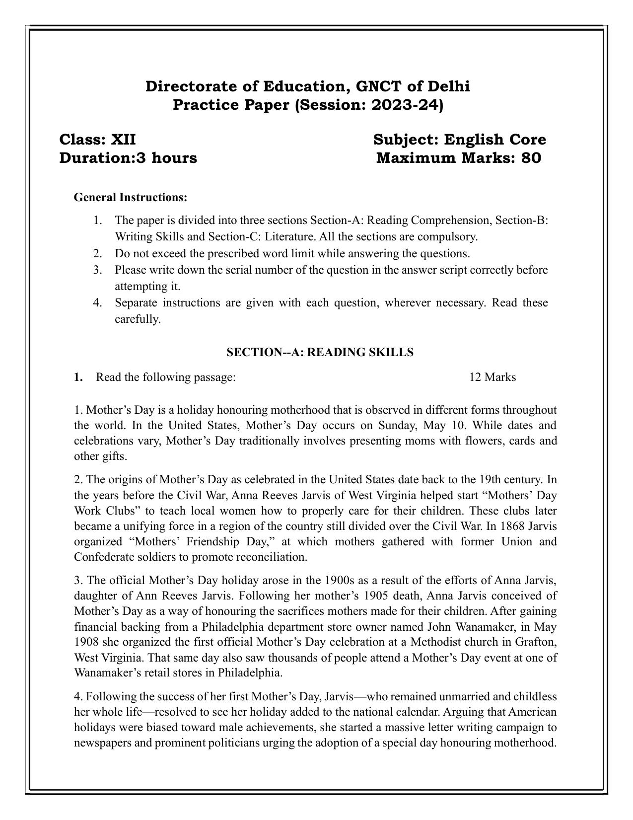 Edudel Class 12 English Practice Papers-2 (2023-24) - Page 1