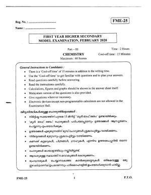 Kerala Plus One 2020 Chemistry Question Papers (Model)