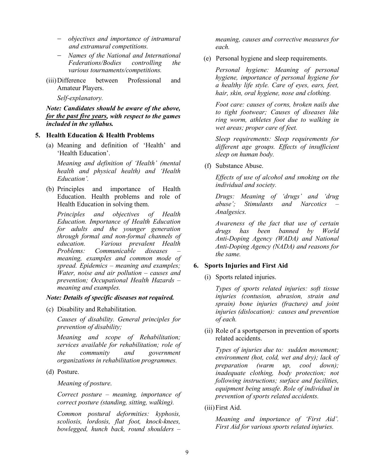 ISC Class XI & XII Physical Education 2025 Syllabus - Page 9