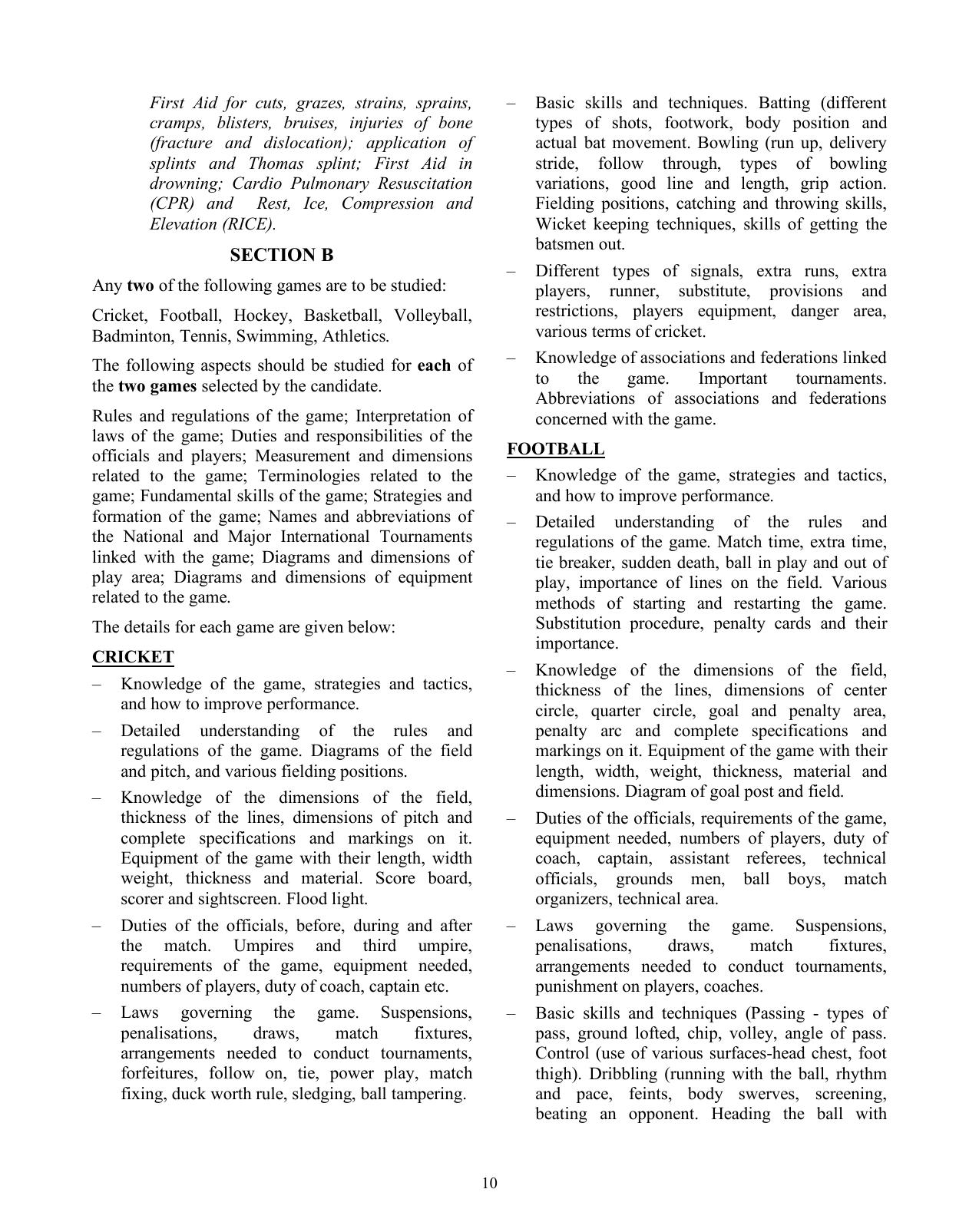 ISC Class XI & XII Physical Education 2025 Syllabus - Page 10